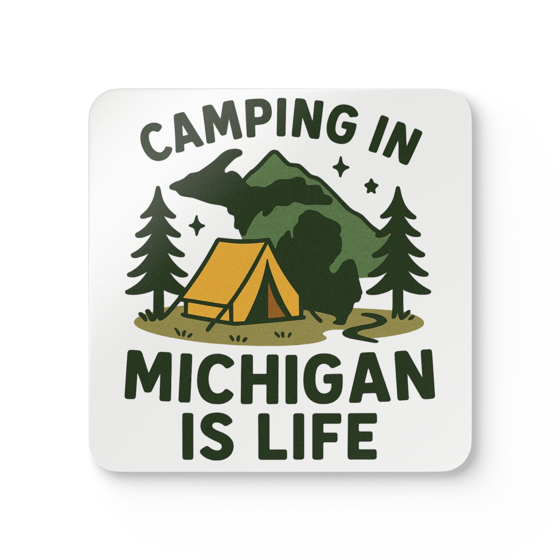 Camping-Inspired Cork Coaster Set - Perfect for Outdoor Enthusiasts, Home Decor, Gift for Campers, Michigan Love, Eco-Friendly