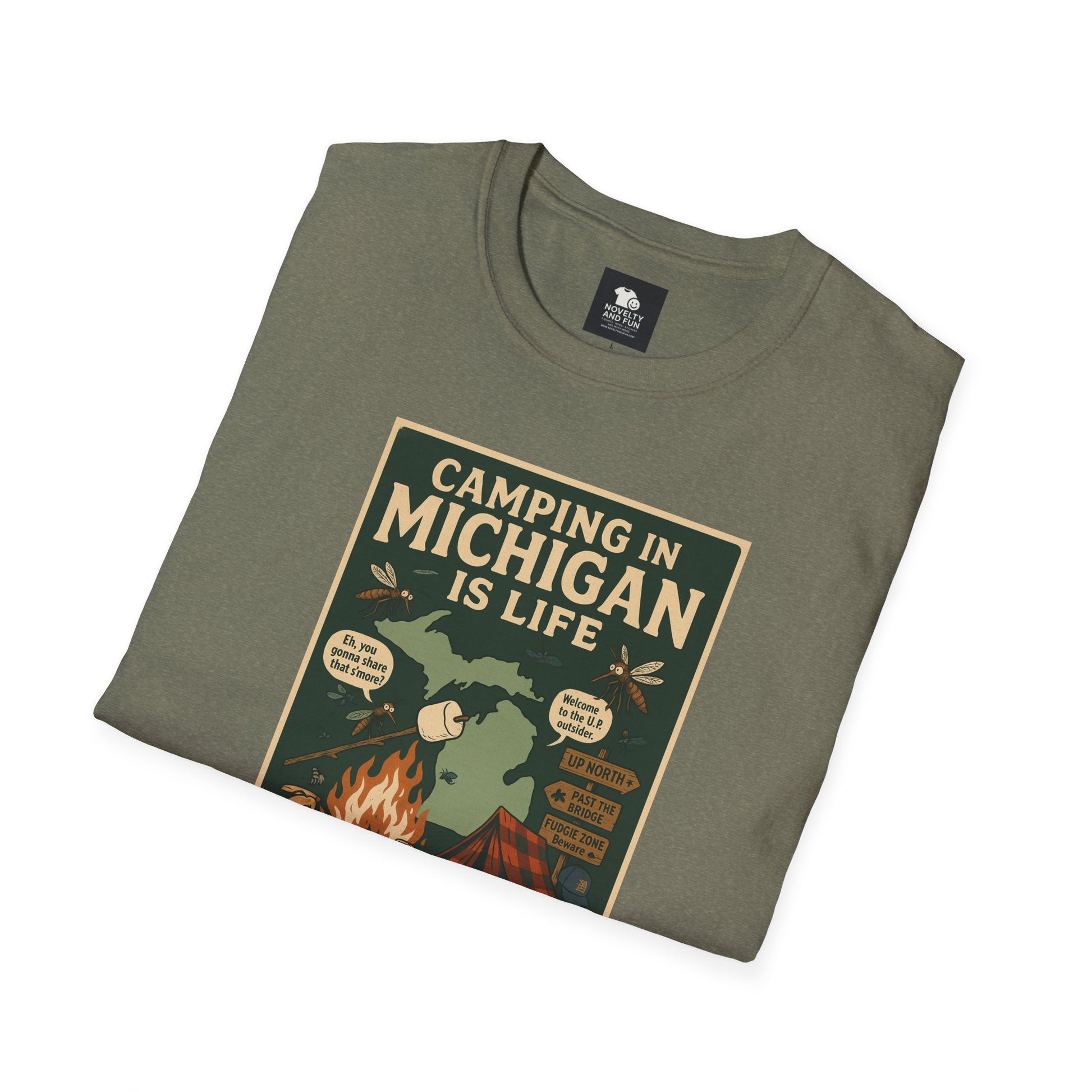 Camping in Michigan Unisex Softstyle T-Shirt, Outdoor Adventure Shirt, Ideal Gift for Campers, Nature Lovers, Summer Fun