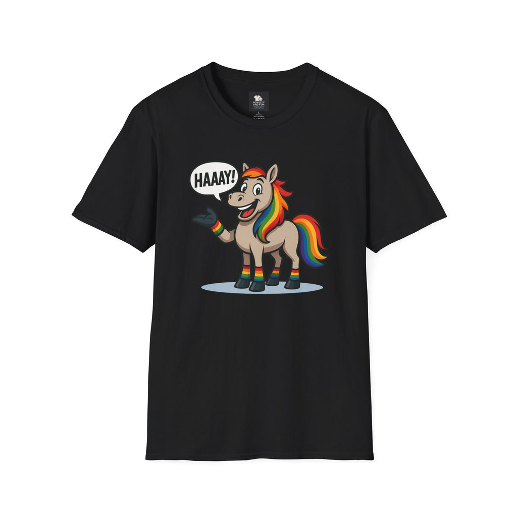 Rainbow Horse Graphic HAAAY T-Shirt, Funny Gift, Pride Apparel, Cute Graphic Tee, LGBTQ Pride Shirt, Colorful Horse Tee,