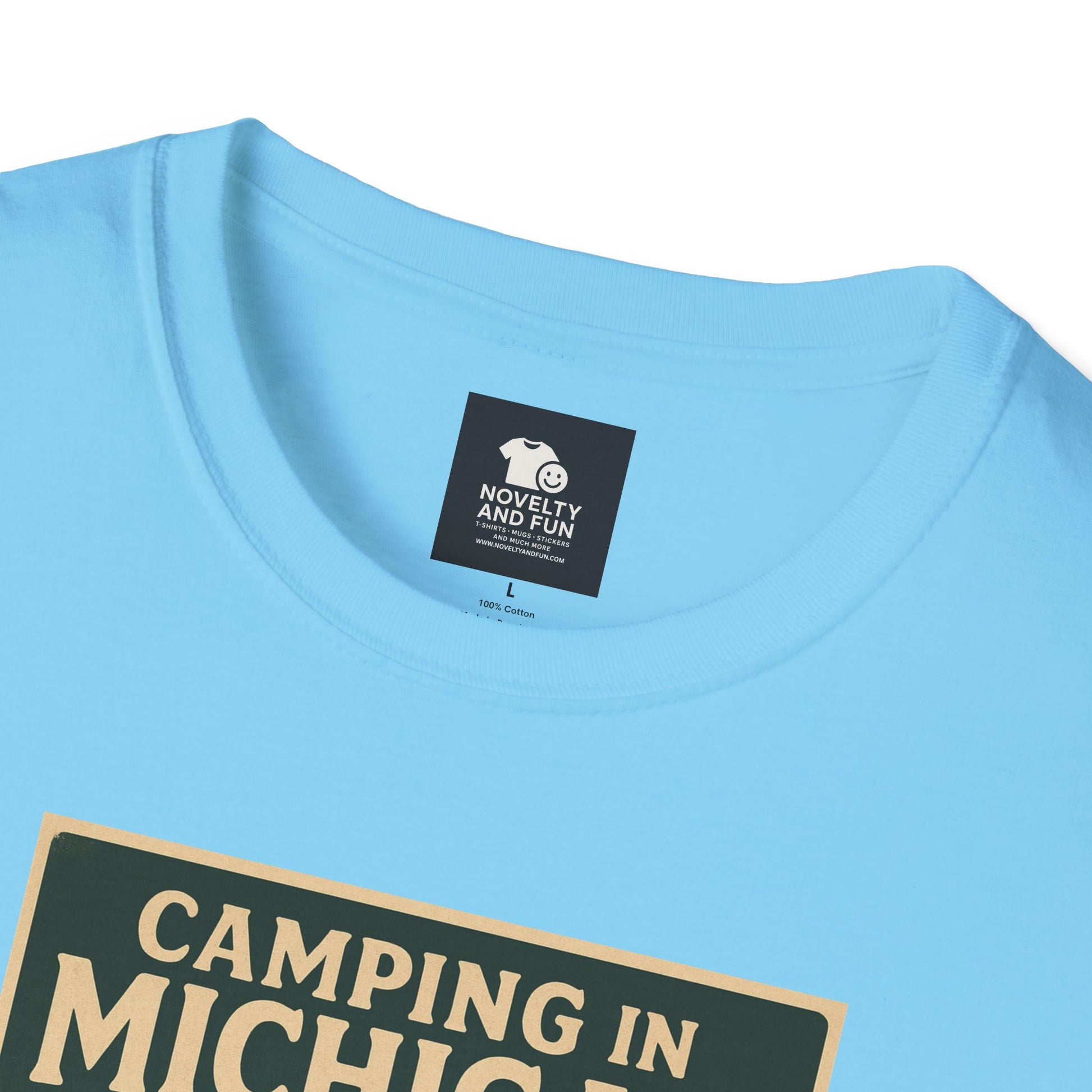Camping in Michigan Unisex Softstyle T-Shirt, Outdoor Adventure Shirt, Ideal Gift for Campers, Nature Lovers, Summer Fun