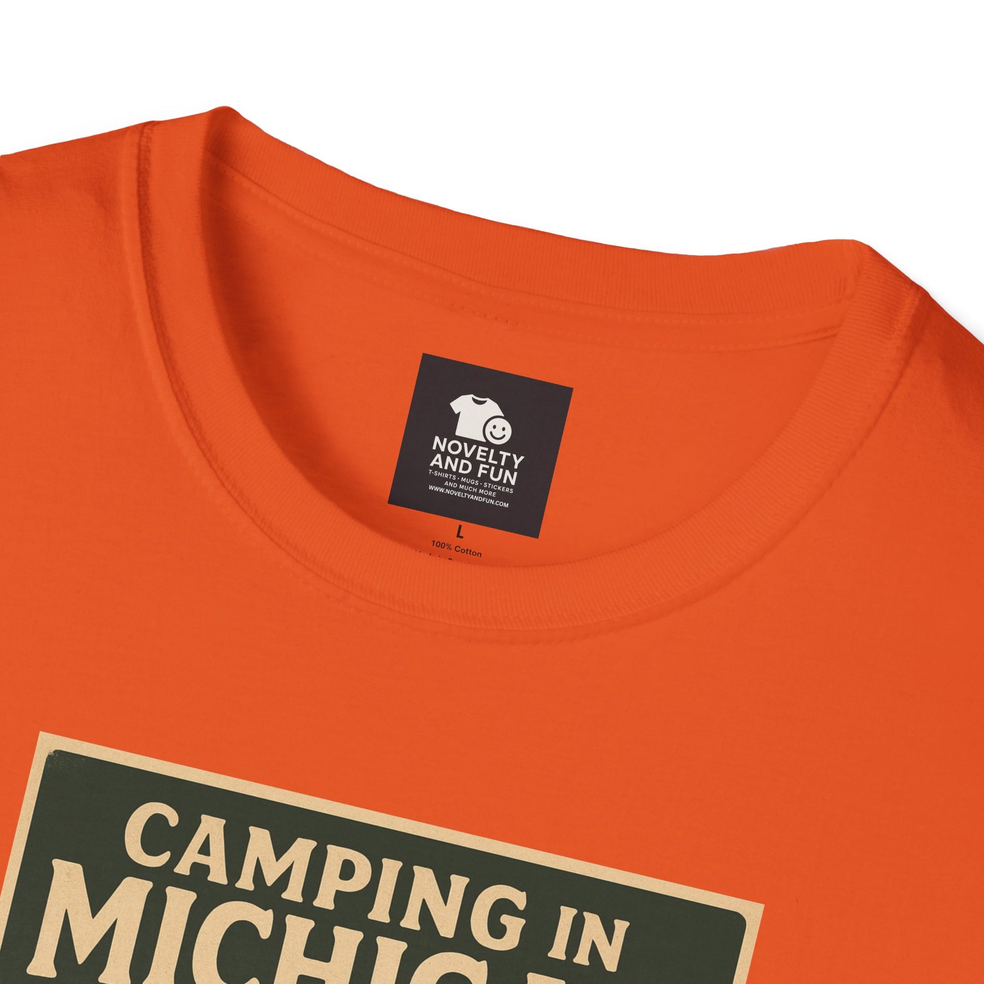 Camping in Michigan Unisex Softstyle T-Shirt, Outdoor Adventure Shirt, Ideal Gift for Campers, Nature Lovers, Summer Fun