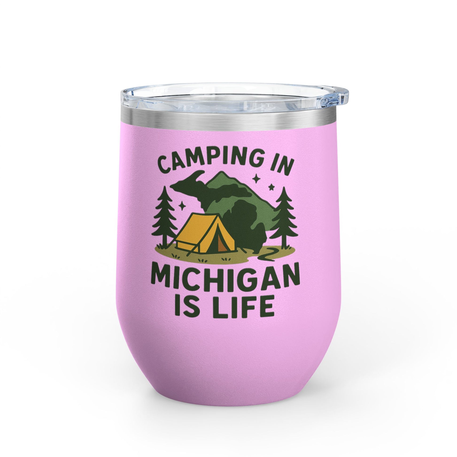 Camping in Michigan Wine Tumbler, 12oz - Perfect for Outdoor Lovers, Gifts for Campers, Travel Mug, Summer Picnics, Adventure Awaits