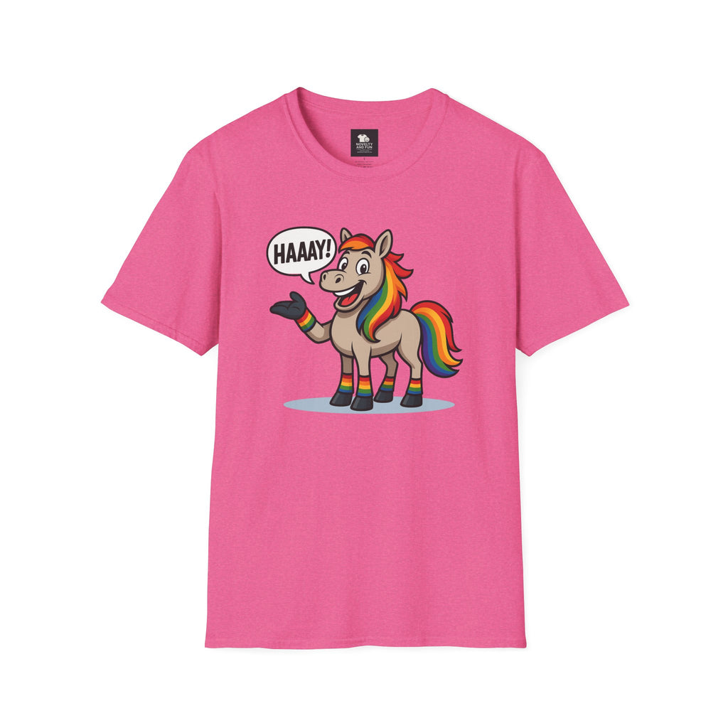 Rainbow Horse Graphic HAAAY T-Shirt, Funny Gift, Pride Apparel, Cute Graphic Tee, LGBTQ Pride Shirt, Colorful Horse Tee,
