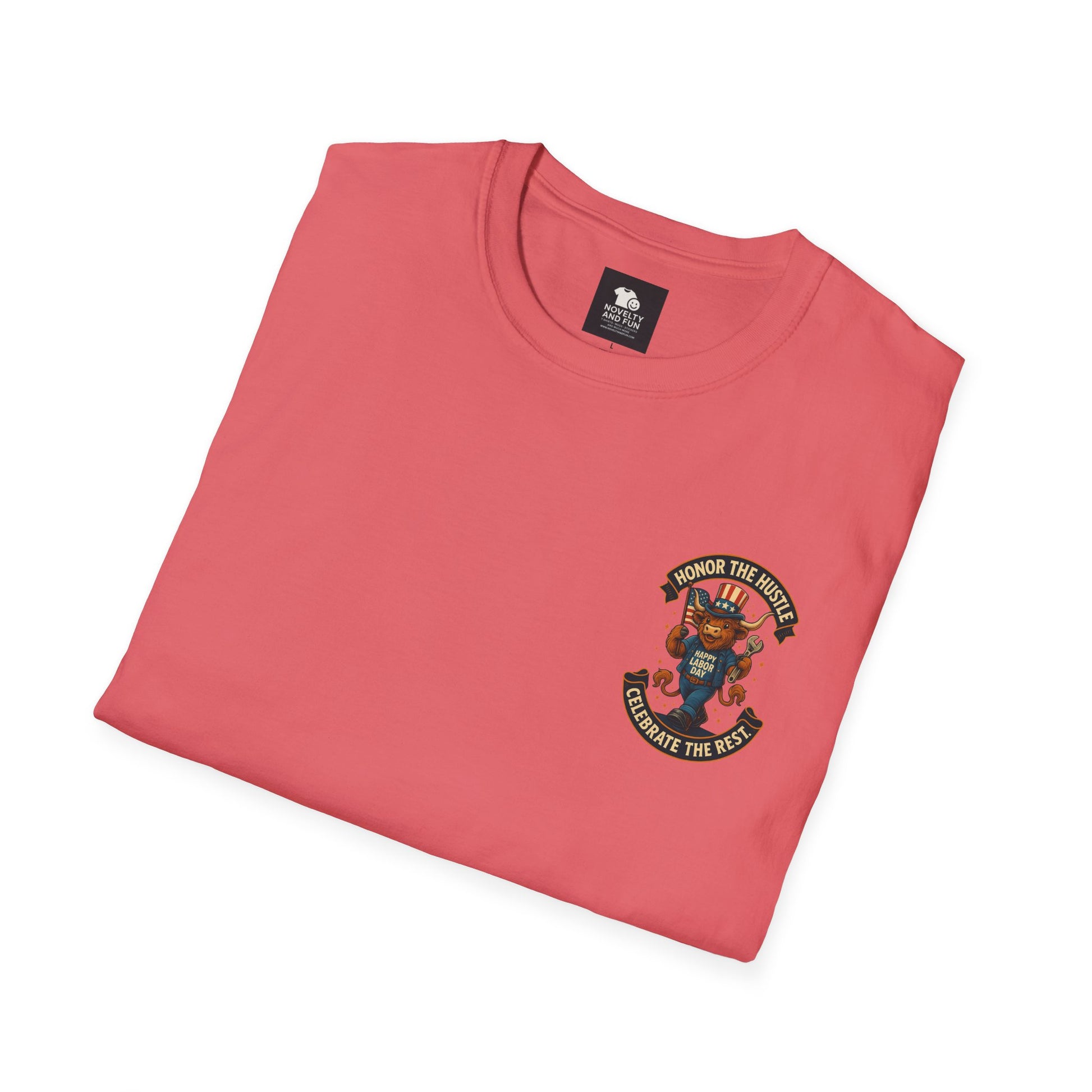 Celebrate Labor Day with Our Happy Highland Cow T-Shirt Front and Back!