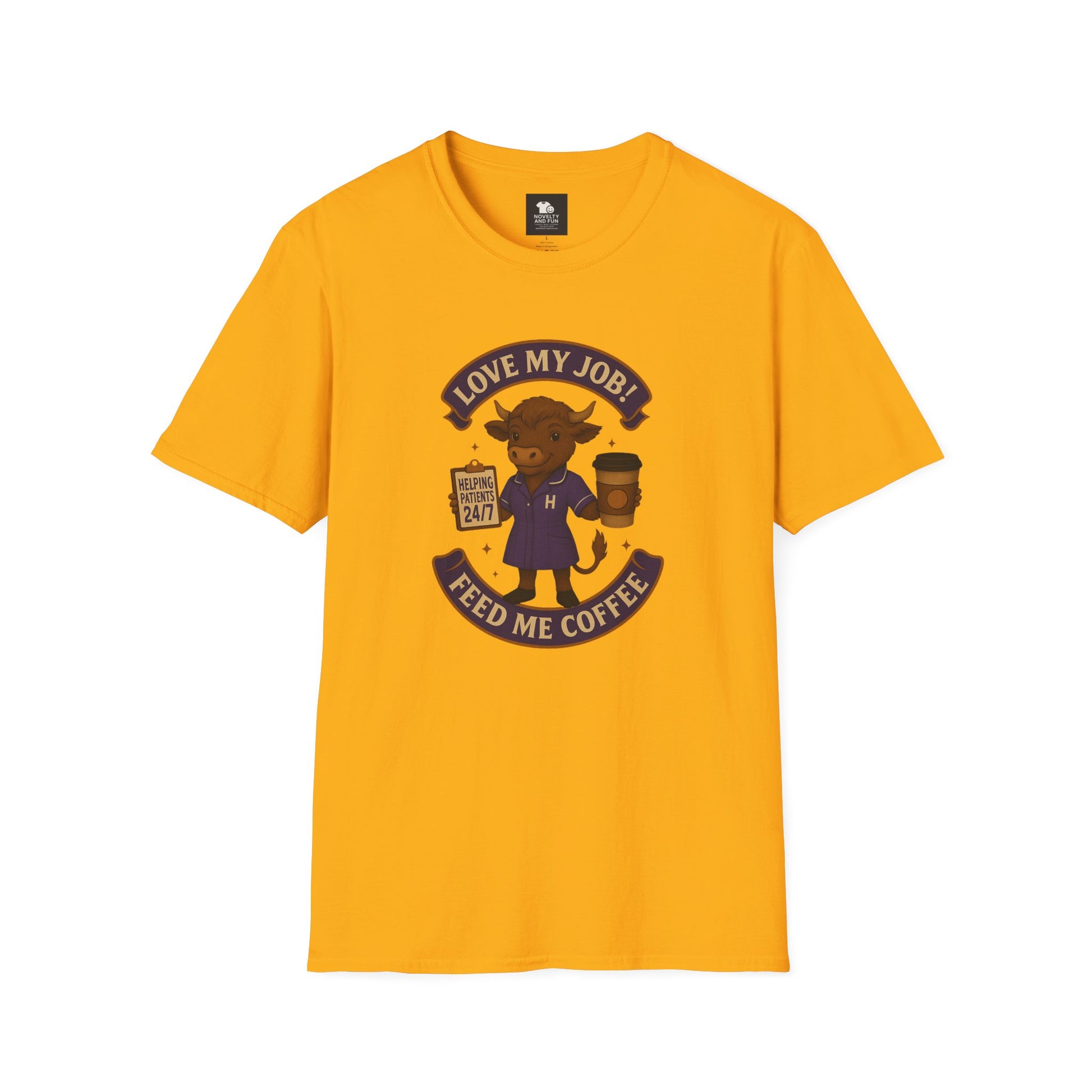 HCA Coffee Lover's Unisex T-Shirt, Funny Highland Cow Design