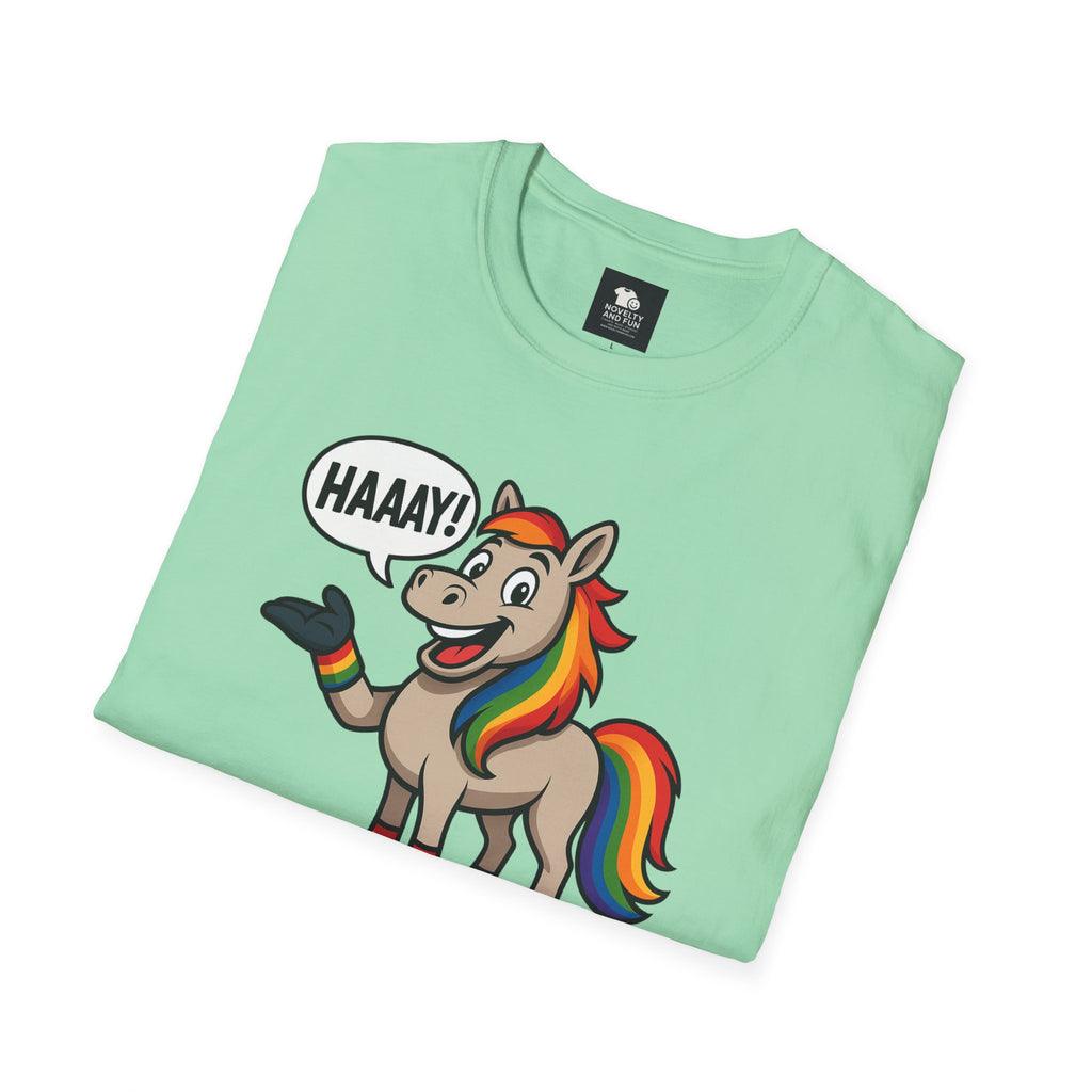 Rainbow Horse Graphic HAAAY T-Shirt, Funny Gift, Pride Apparel, Cute Graphic Tee, LGBTQ Pride Shirt, Colorful Horse Tee,