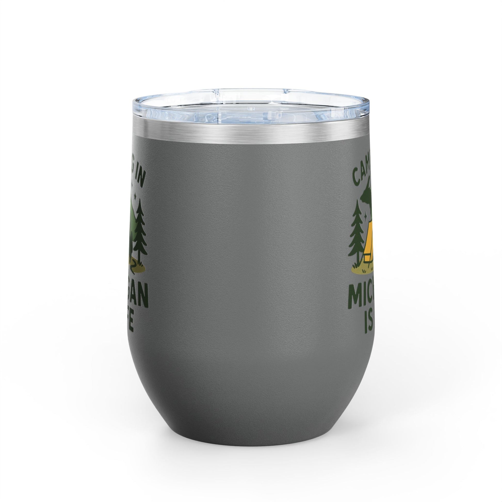 Camping in Michigan Wine Tumbler, 12oz - Perfect for Outdoor Lovers, Gifts for Campers, Travel Mug, Summer Picnics, Adventure Awaits