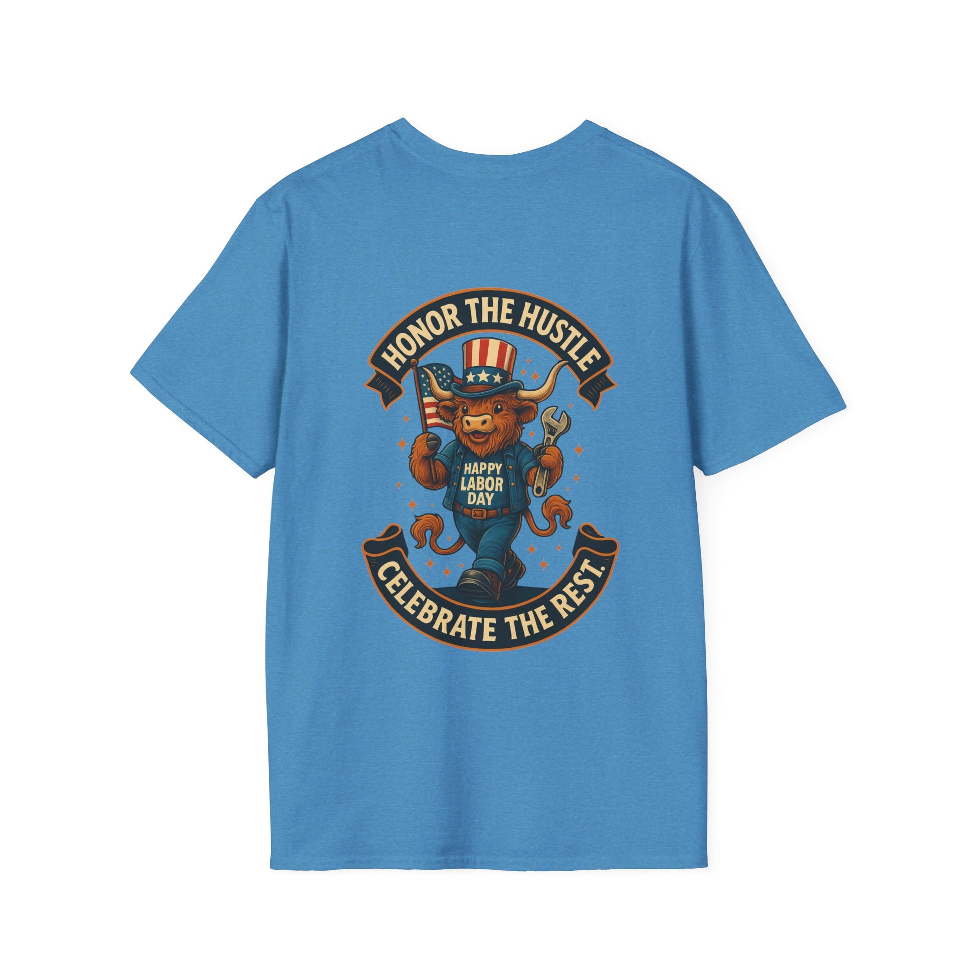 Celebrate Labor Day with Our Happy Highland Cow T-Shirt Front and Back!