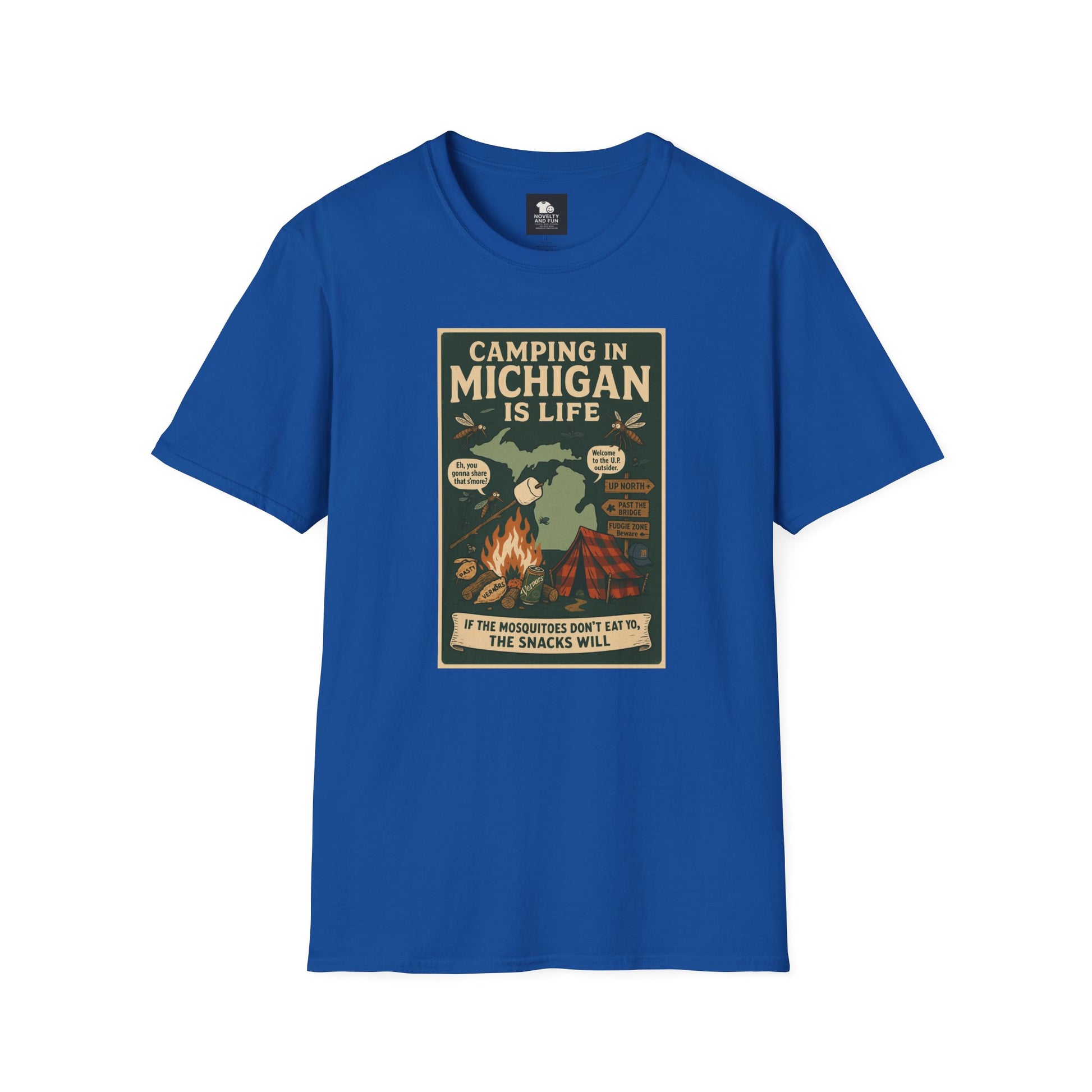 Camping in Michigan Unisex Softstyle T-Shirt, Outdoor Adventure Shirt, Ideal Gift for Campers, Nature Lovers, Summer Fun