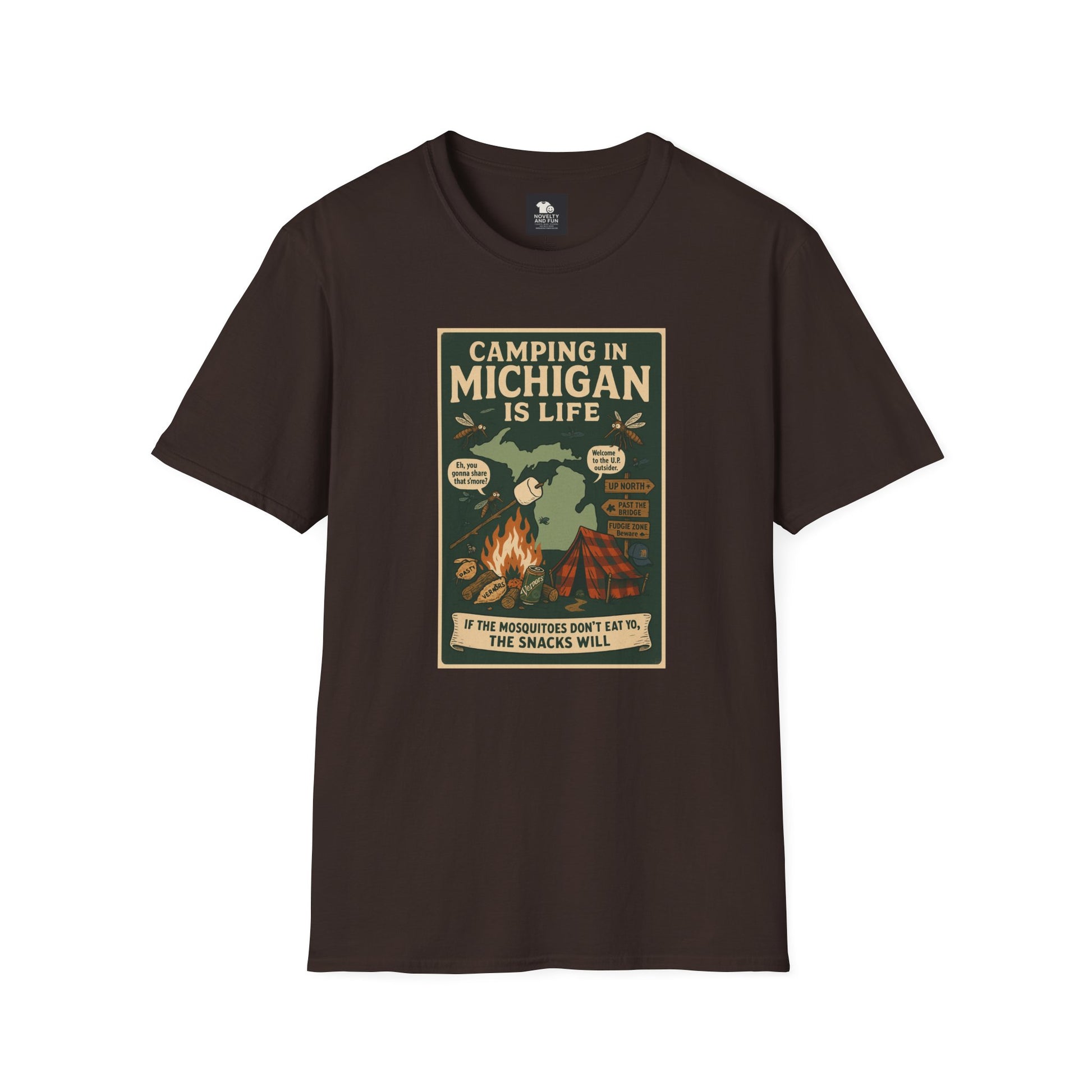 Camping in Michigan Unisex Softstyle T-Shirt, Outdoor Adventure Shirt, Ideal Gift for Campers, Nature Lovers, Summer Fun