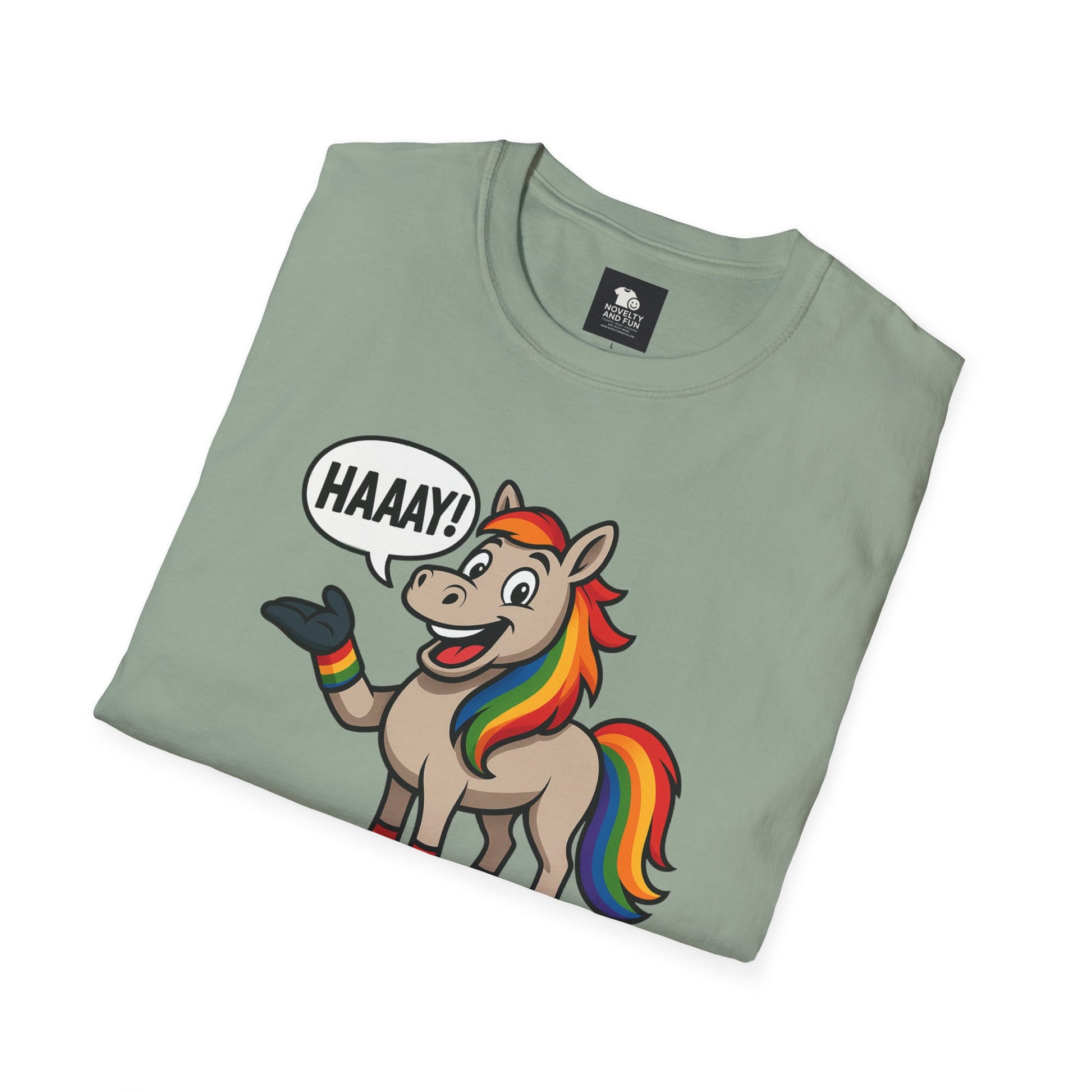 Rainbow Horse Graphic HAAAY T-Shirt, Funny Gift, Pride Apparel, Cute Graphic Tee, LGBTQ Pride Shirt, Colorful Horse Tee,