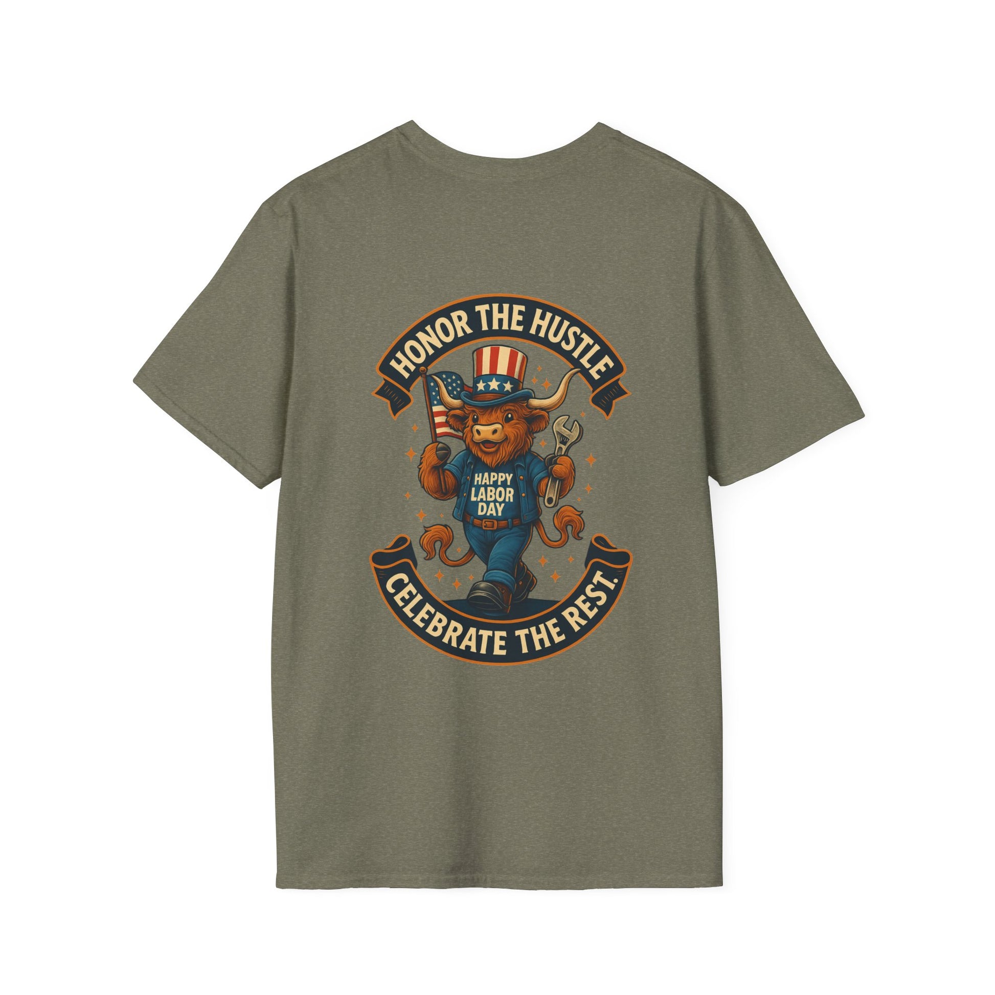 Celebrate Labor Day with Our Happy Highland Cow T-Shirt Front and Back!