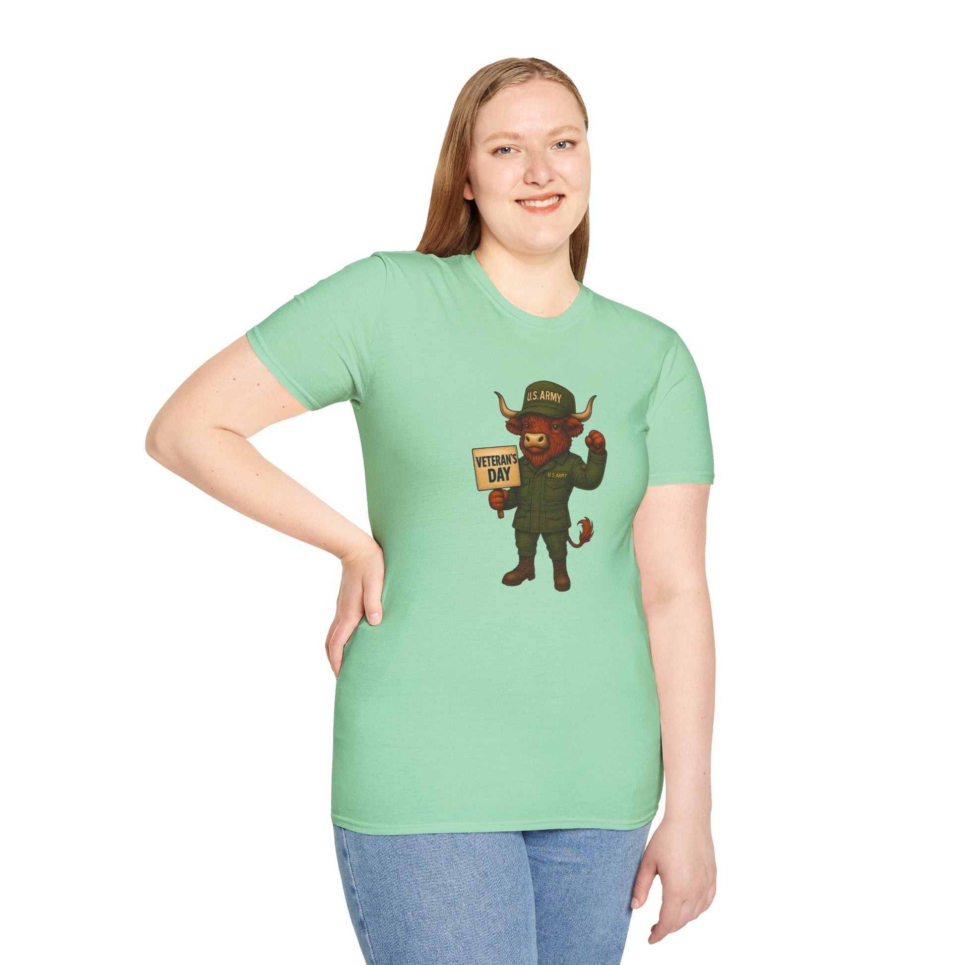 Veteran's Day Army Highland Cow T-Shirt