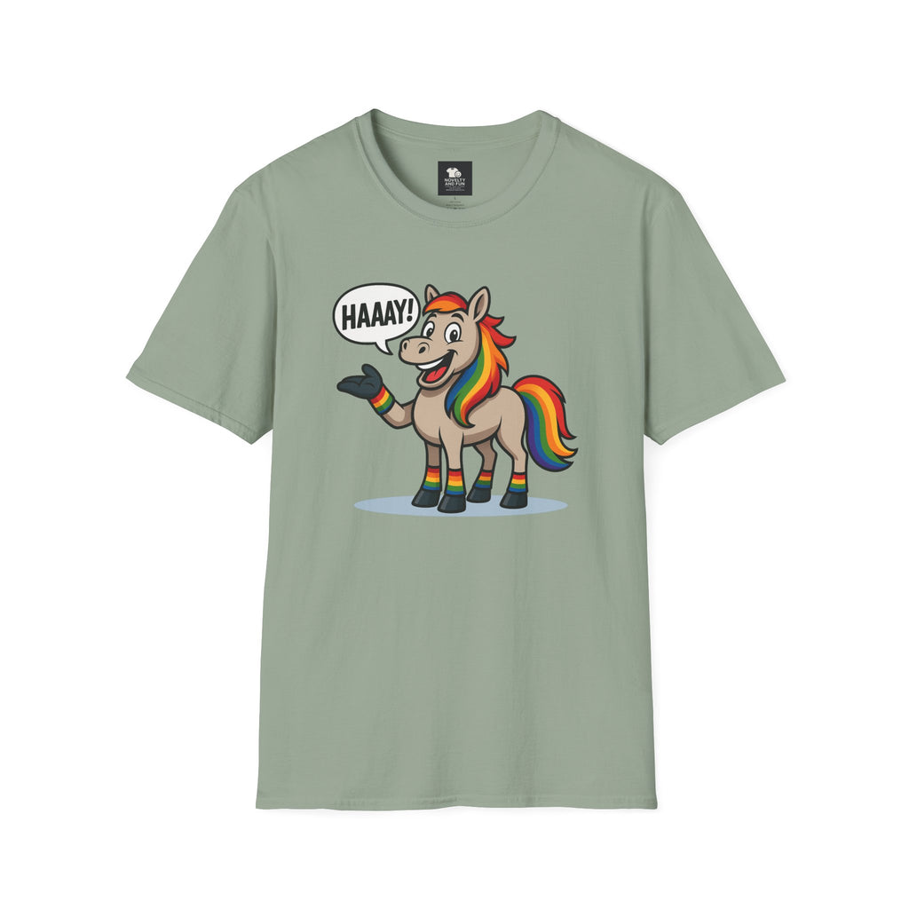 Rainbow Horse Graphic HAAAY T-Shirt, Funny Gift, Pride Apparel, Cute Graphic Tee, LGBTQ Pride Shirt, Colorful Horse Tee,
