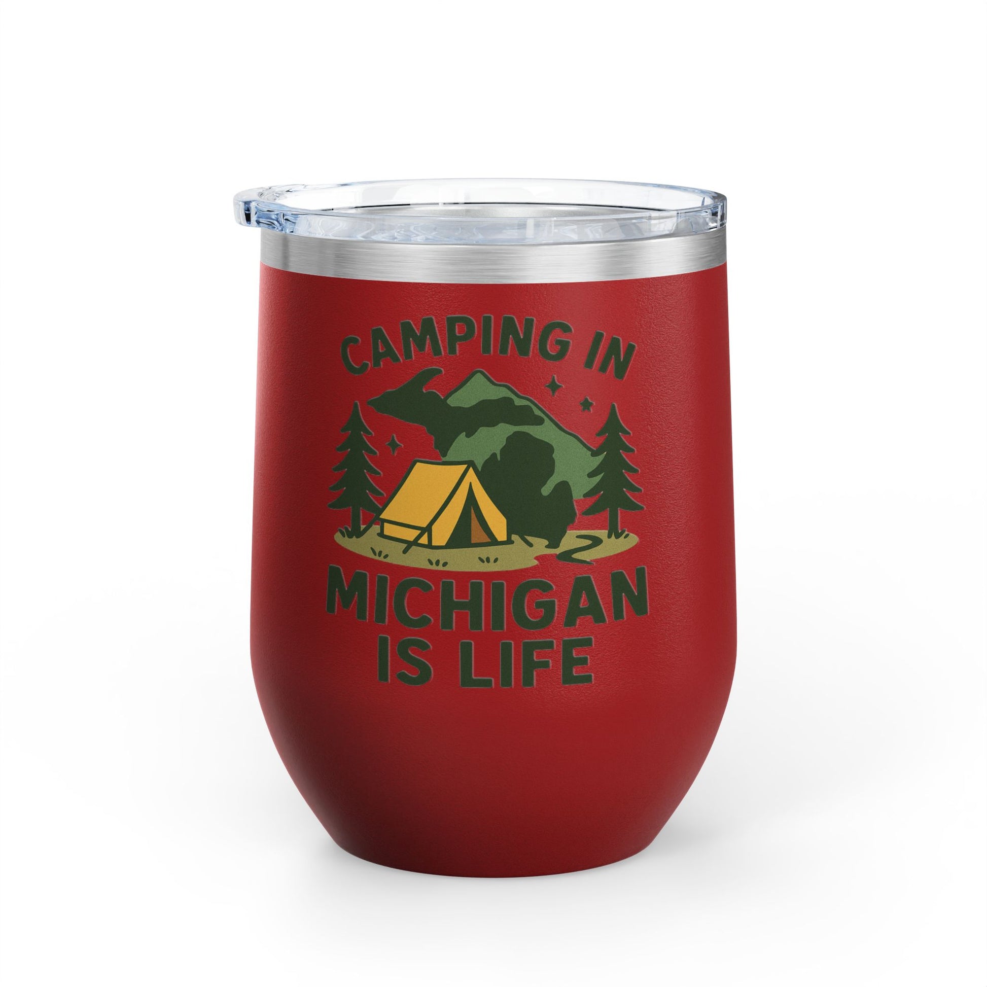 Camping in Michigan Wine Tumbler, 12oz - Perfect for Outdoor Lovers, Gifts for Campers, Travel Mug, Summer Picnics, Adventure Awaits
