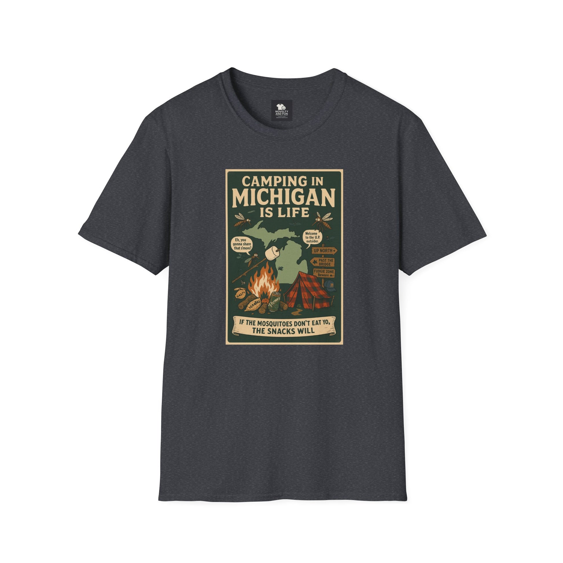 Camping in Michigan Unisex Softstyle T-Shirt, Outdoor Adventure Shirt, Ideal Gift for Campers, Nature Lovers, Summer Fun