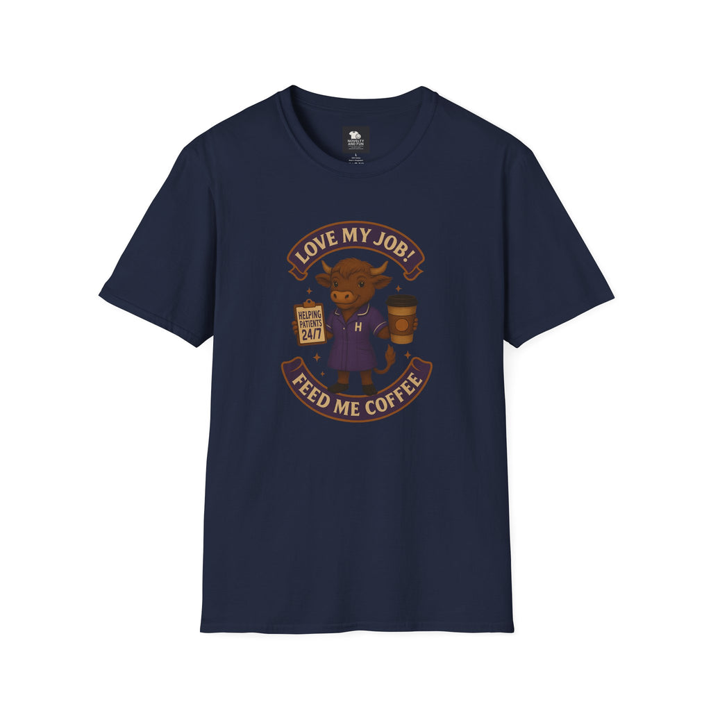 HCA Coffee Lover's Unisex T-Shirt, Funny Highland Cow Design