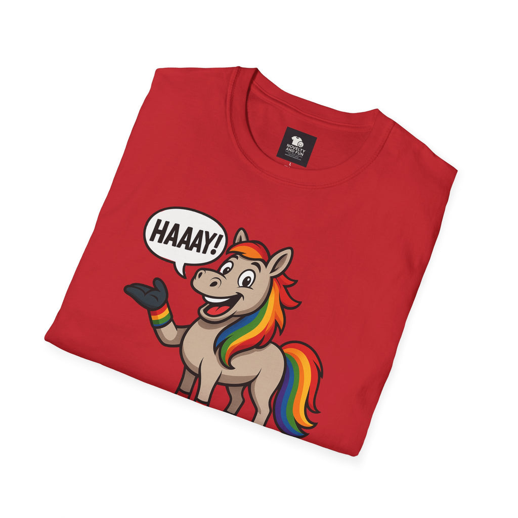 Rainbow Horse Graphic HAAAY T-Shirt, Funny Gift, Pride Apparel, Cute Graphic Tee, LGBTQ Pride Shirt, Colorful Horse Tee,