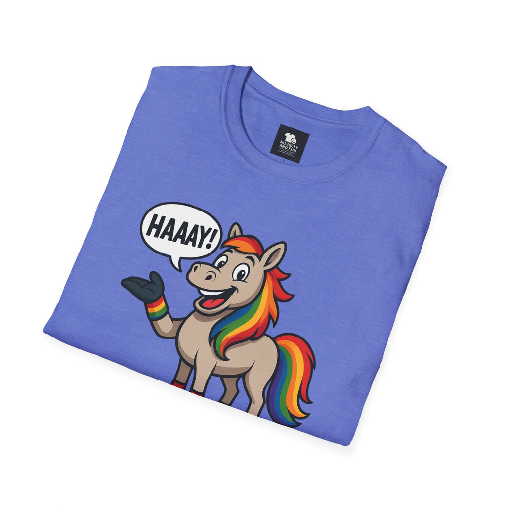 Rainbow Horse Graphic HAAAY T-Shirt, Funny Gift, Pride Apparel, Cute Graphic Tee, LGBTQ Pride Shirt, Colorful Horse Tee,