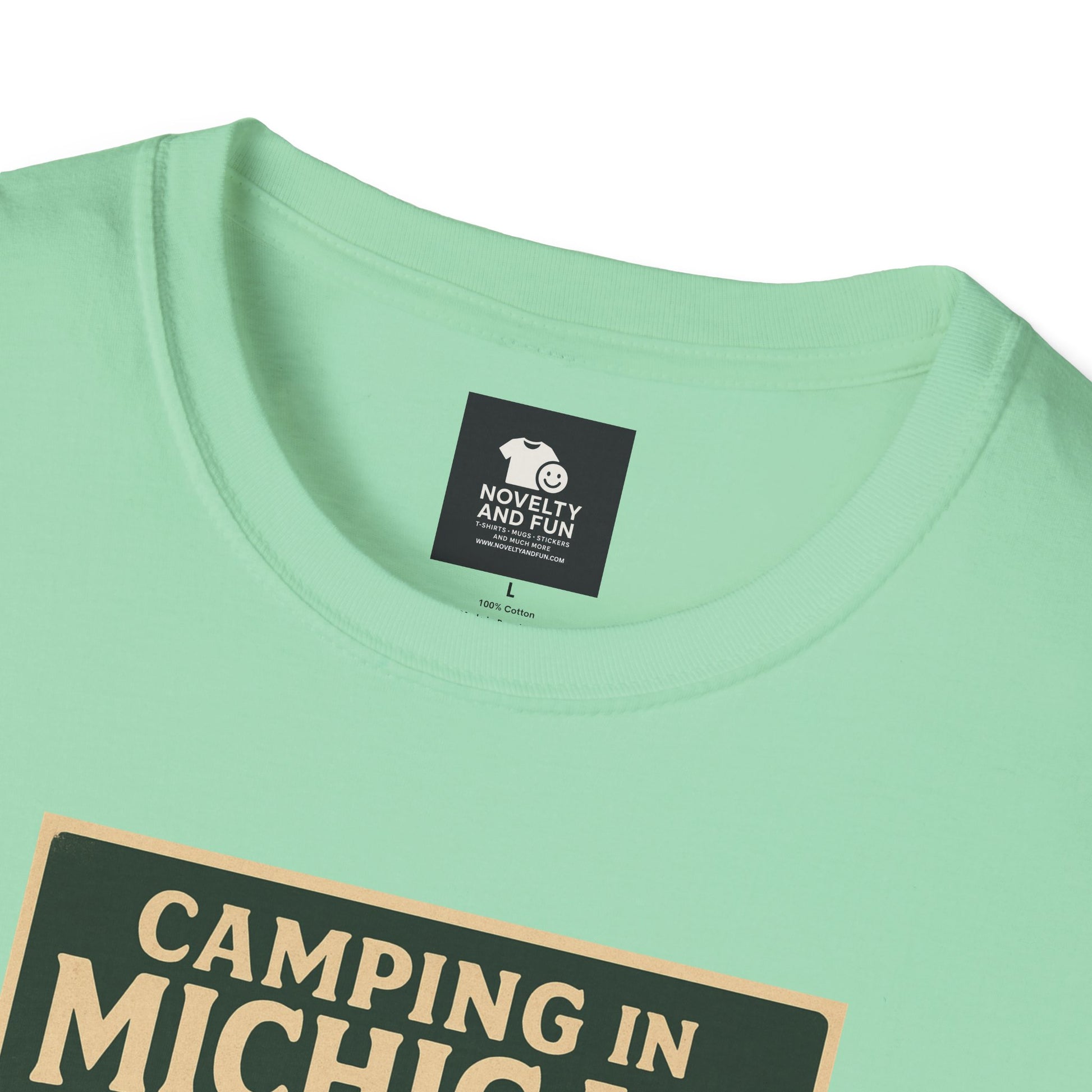 Camping in Michigan Unisex Softstyle T-Shirt, Outdoor Adventure Shirt, Ideal Gift for Campers, Nature Lovers, Summer Fun