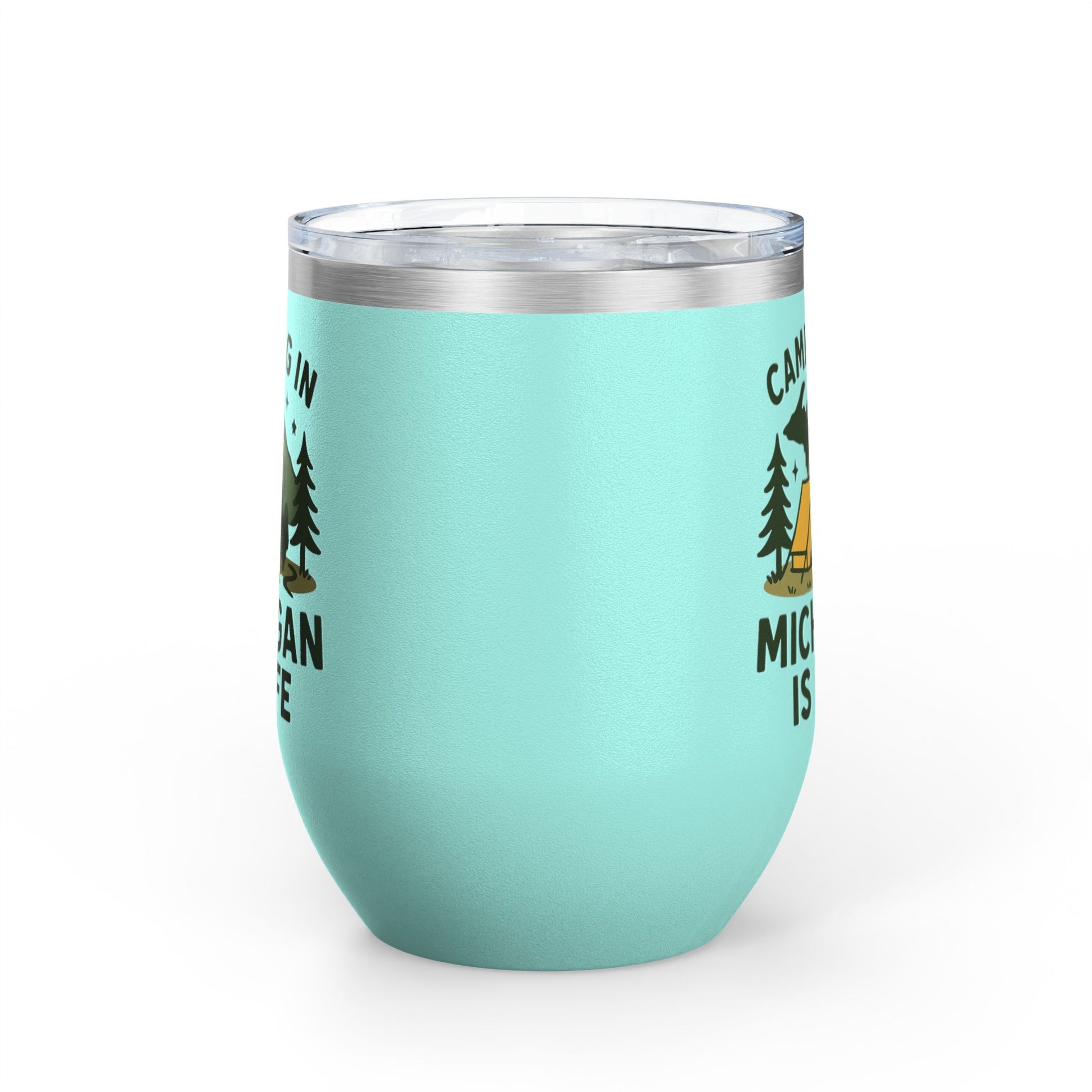 Camping in Michigan Wine Tumbler, 12oz - Perfect for Outdoor Lovers, Gifts for Campers, Travel Mug, Summer Picnics, Adventure Awaits