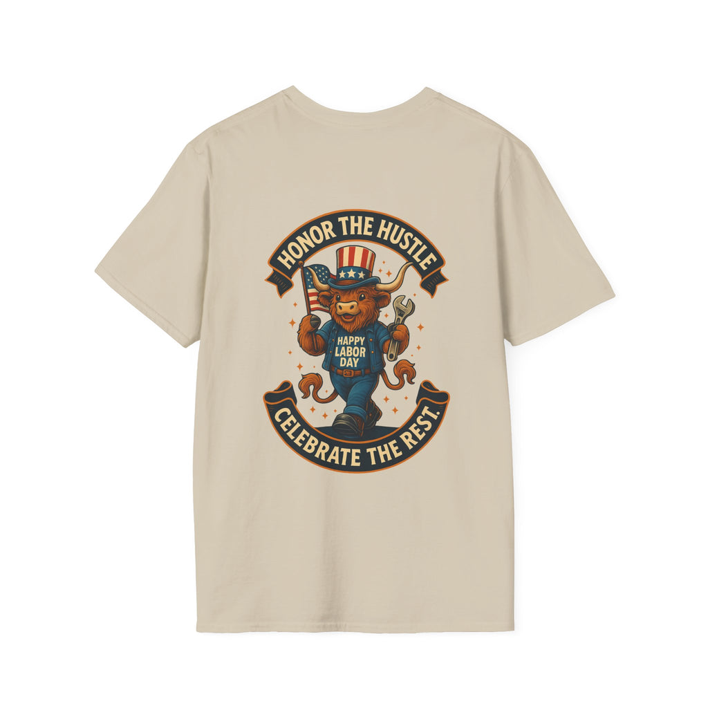 Celebrate Labor Day with Our Happy Highland Cow T-Shirt Front and Back!