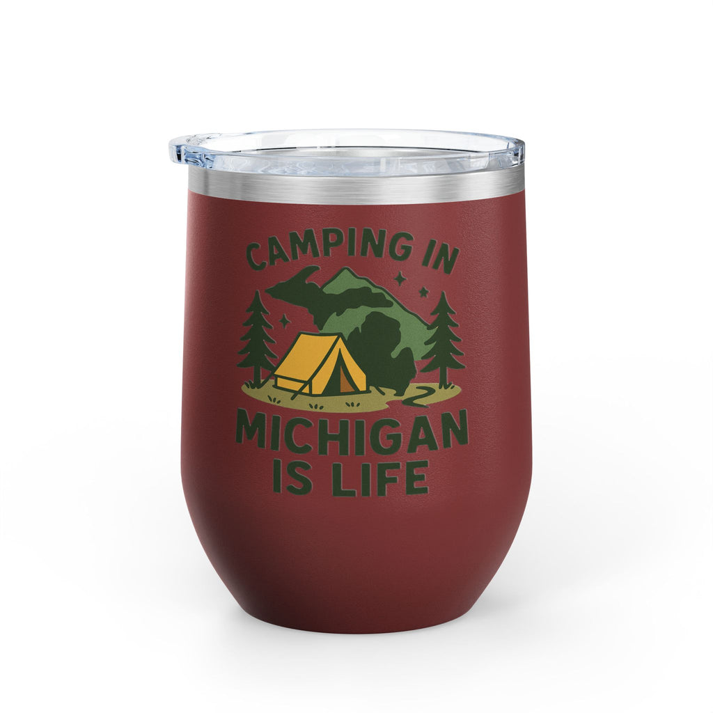 Camping in Michigan Wine Tumbler, 12oz - Perfect for Outdoor Lovers, Gifts for Campers, Travel Mug, Summer Picnics, Adventure Awaits