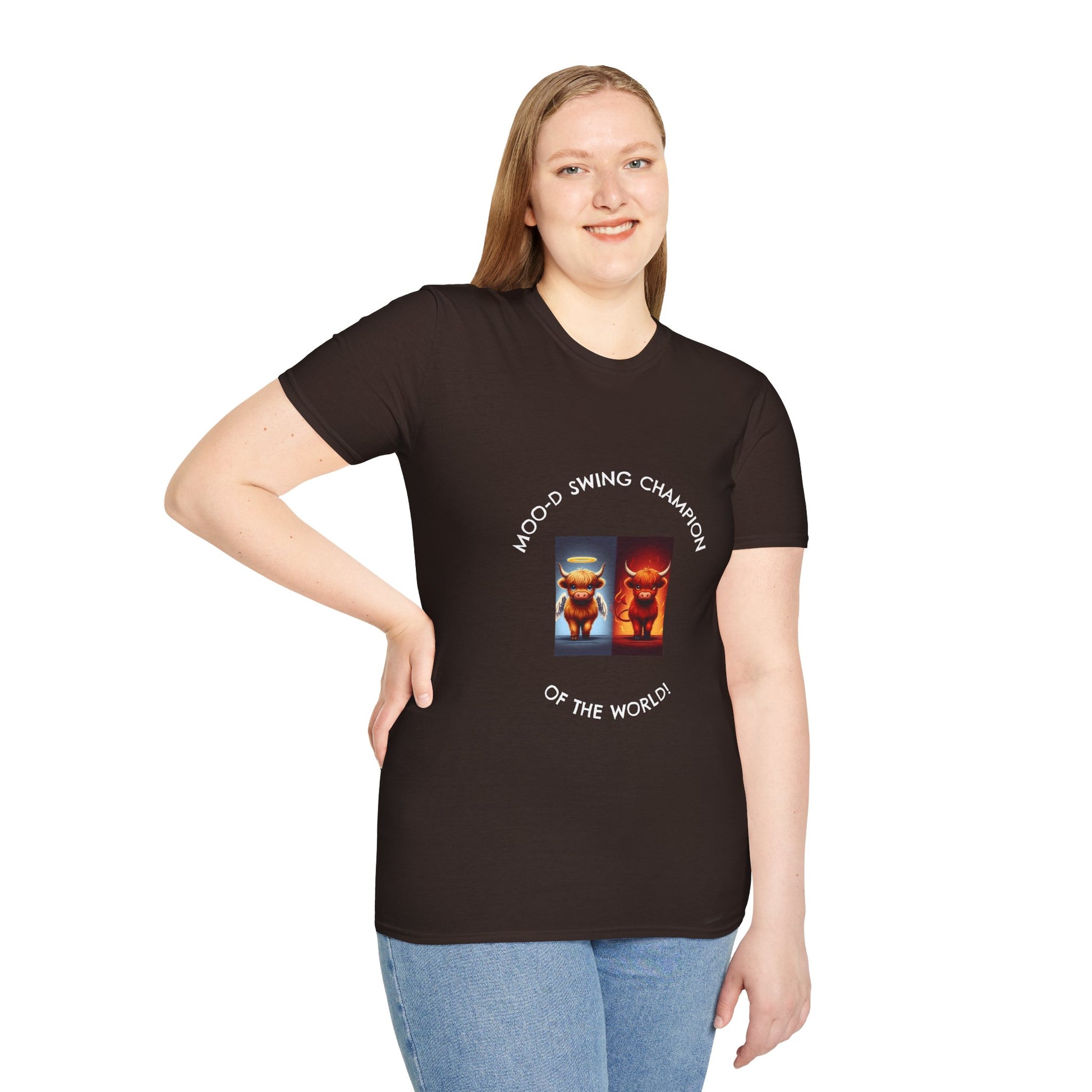 Highland Cow Mood Swings Tee - Holy Cow, Hell No, Fun Shirt, Cow Lover Gift,