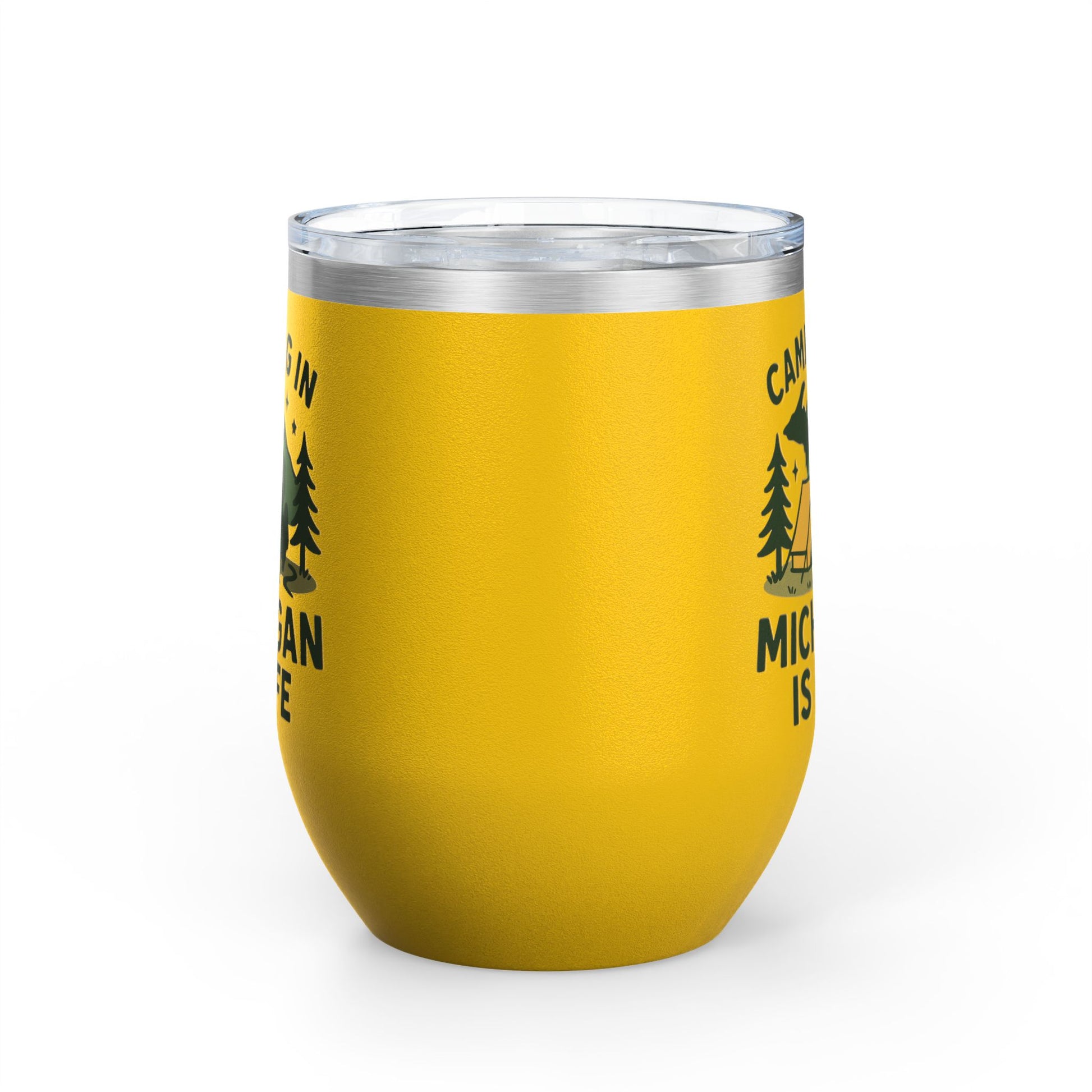 Camping in Michigan Wine Tumbler, 12oz - Perfect for Outdoor Lovers, Gifts for Campers, Travel Mug, Summer Picnics, Adventure Awaits