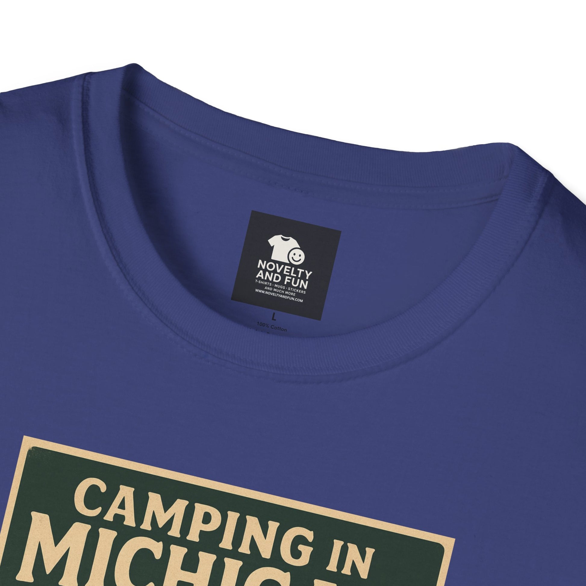 Camping in Michigan Unisex Softstyle T-Shirt, Outdoor Adventure Shirt, Ideal Gift for Campers, Nature Lovers, Summer Fun