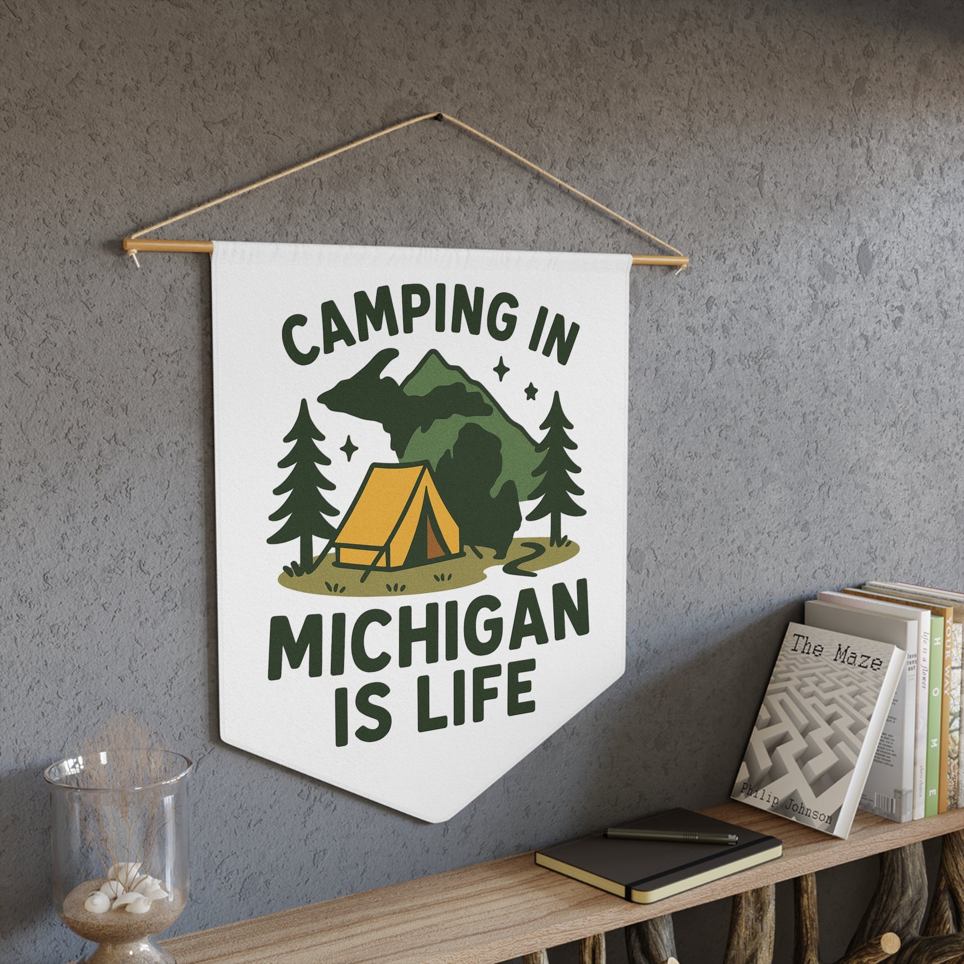 Camping Pennant Wall Banner, Michigan Decor, Outdoor Living, Adventure Gift, Nature Wall Art, Camping Vibe Home Decor