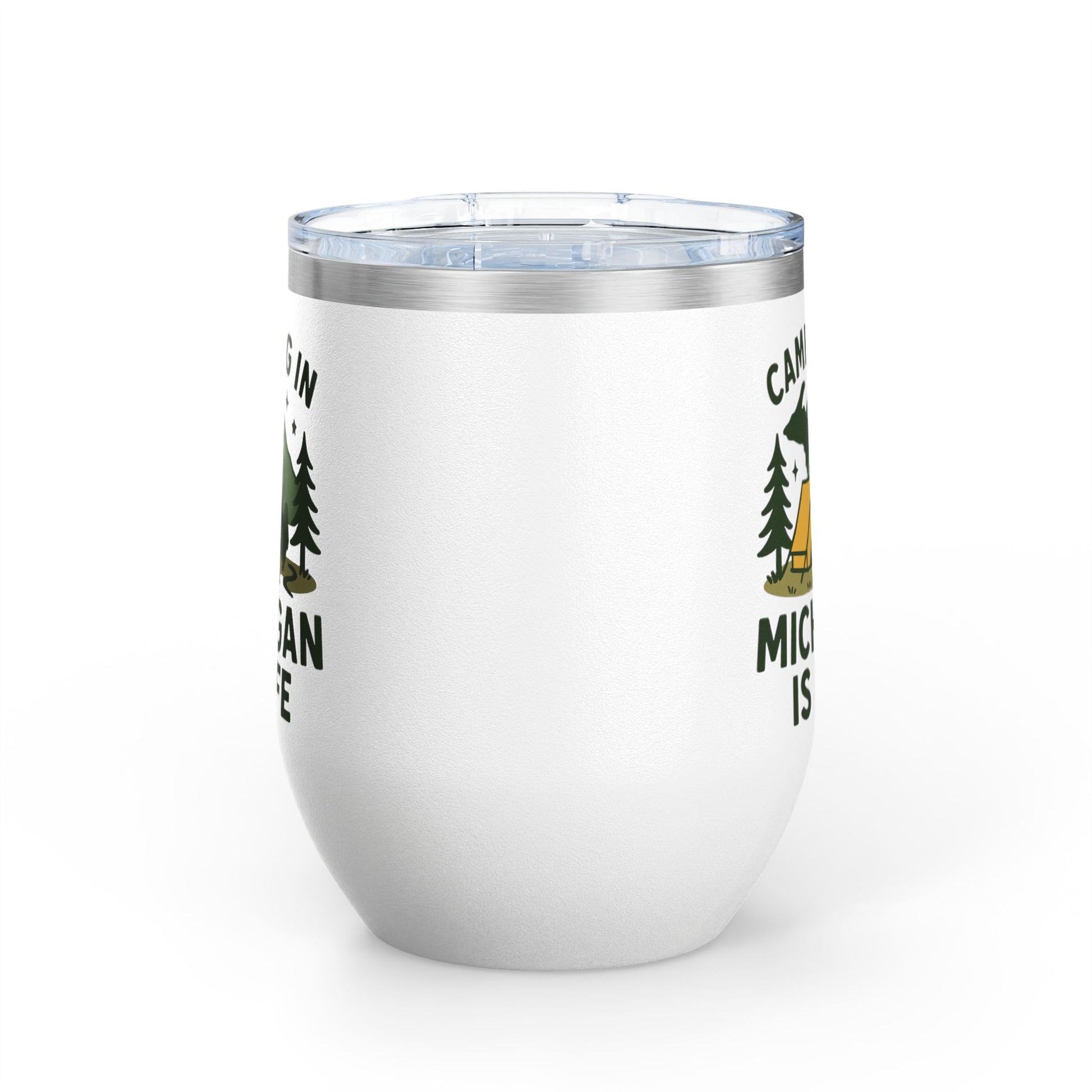Camping in Michigan Wine Tumbler, 12oz - Perfect for Outdoor Lovers, Gifts for Campers, Travel Mug, Summer Picnics, Adventure Awaits