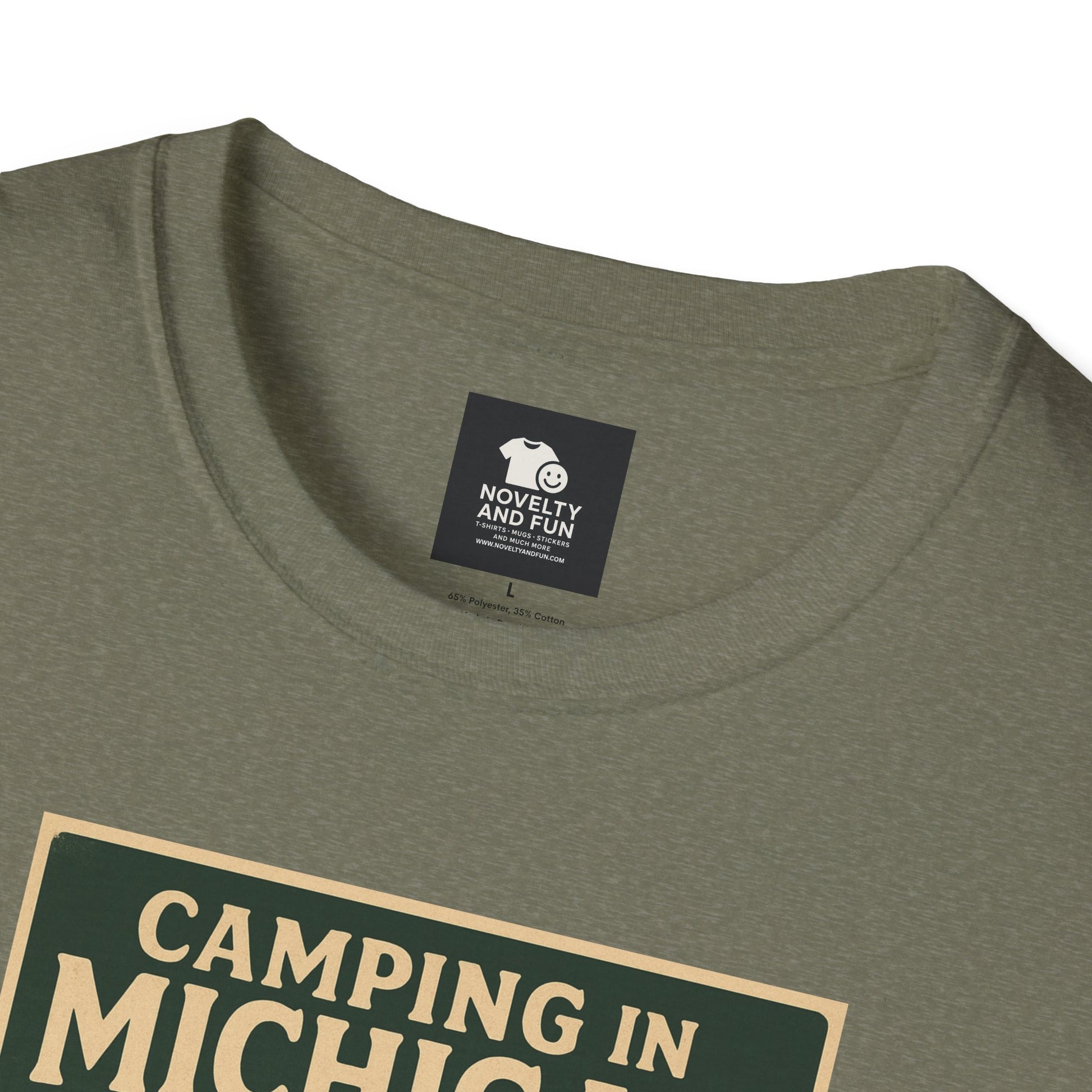 Camping in Michigan Unisex Softstyle T-Shirt, Outdoor Adventure Shirt, Ideal Gift for Campers, Nature Lovers, Summer Fun