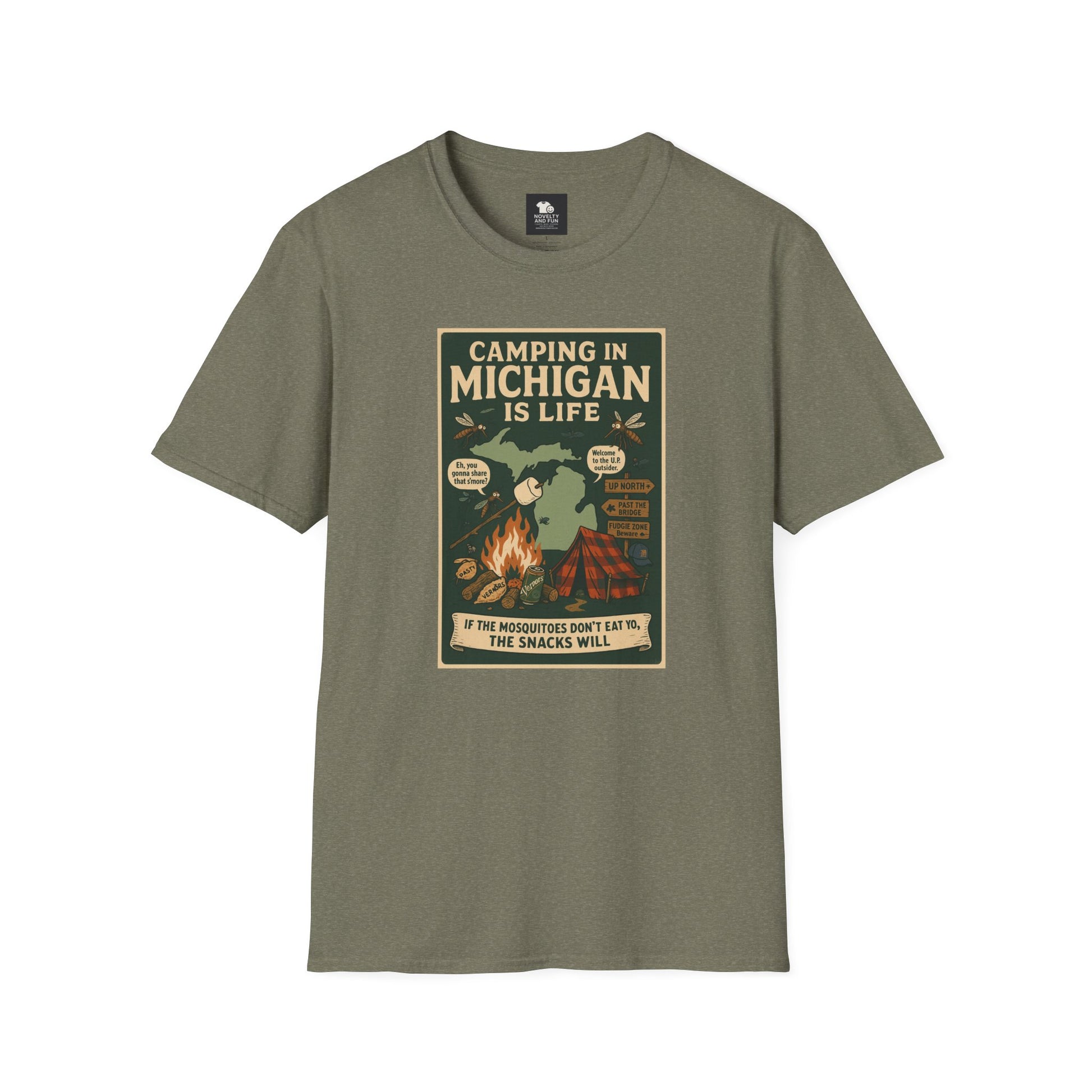 Camping in Michigan Unisex Softstyle T-Shirt, Outdoor Adventure Shirt, Ideal Gift for Campers, Nature Lovers, Summer Fun