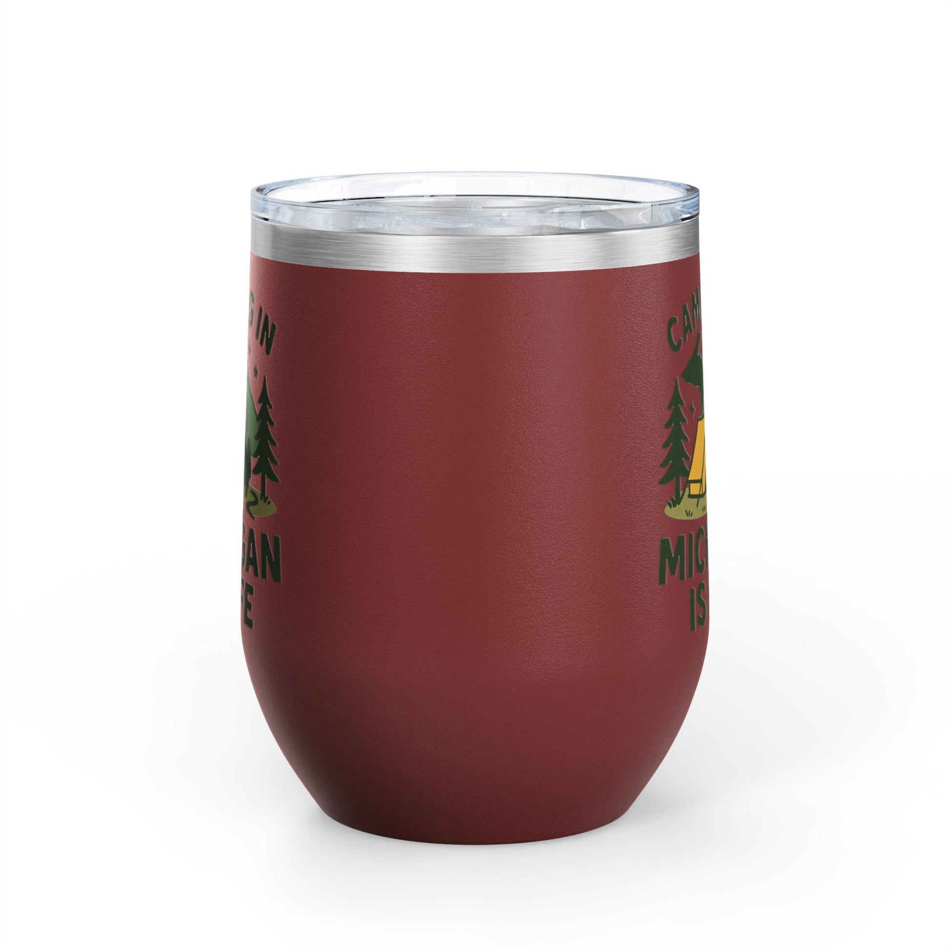 Camping in Michigan Wine Tumbler, 12oz - Perfect for Outdoor Lovers, Gifts for Campers, Travel Mug, Summer Picnics, Adventure Awaits