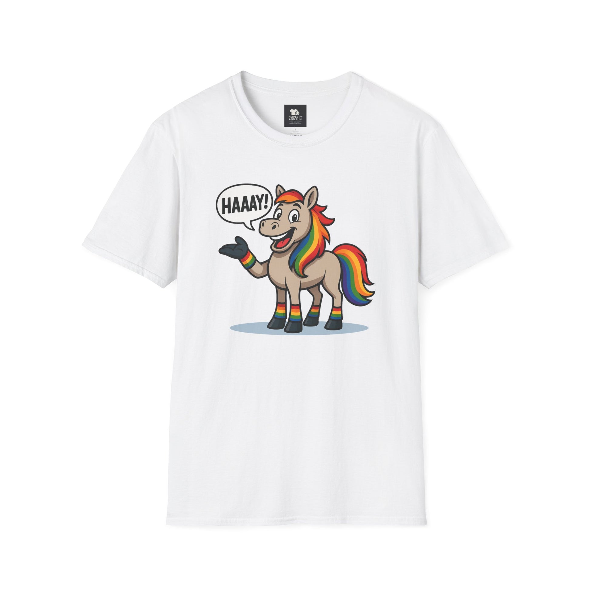 Rainbow Horse Graphic HAAAY T-Shirt, Funny Gift, Pride Apparel, Cute Graphic Tee, LGBTQ Pride Shirt, Colorful Horse Tee,