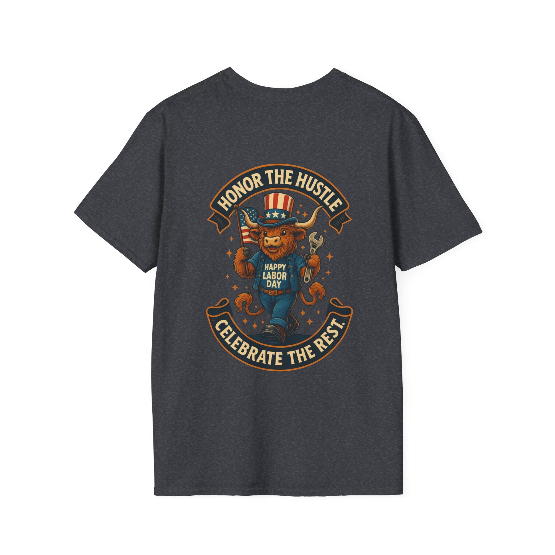 Celebrate Labor Day with Our Happy Highland Cow T-Shirt Front and Back!