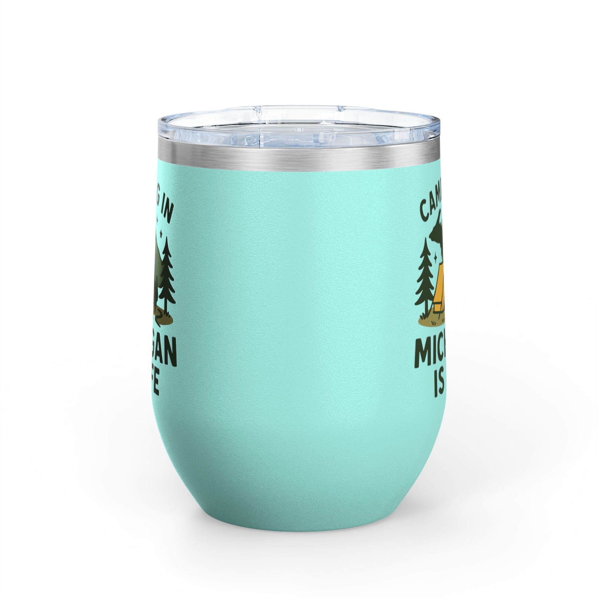 Camping in Michigan Wine Tumbler, 12oz - Perfect for Outdoor Lovers, Gifts for Campers, Travel Mug, Summer Picnics, Adventure Awaits