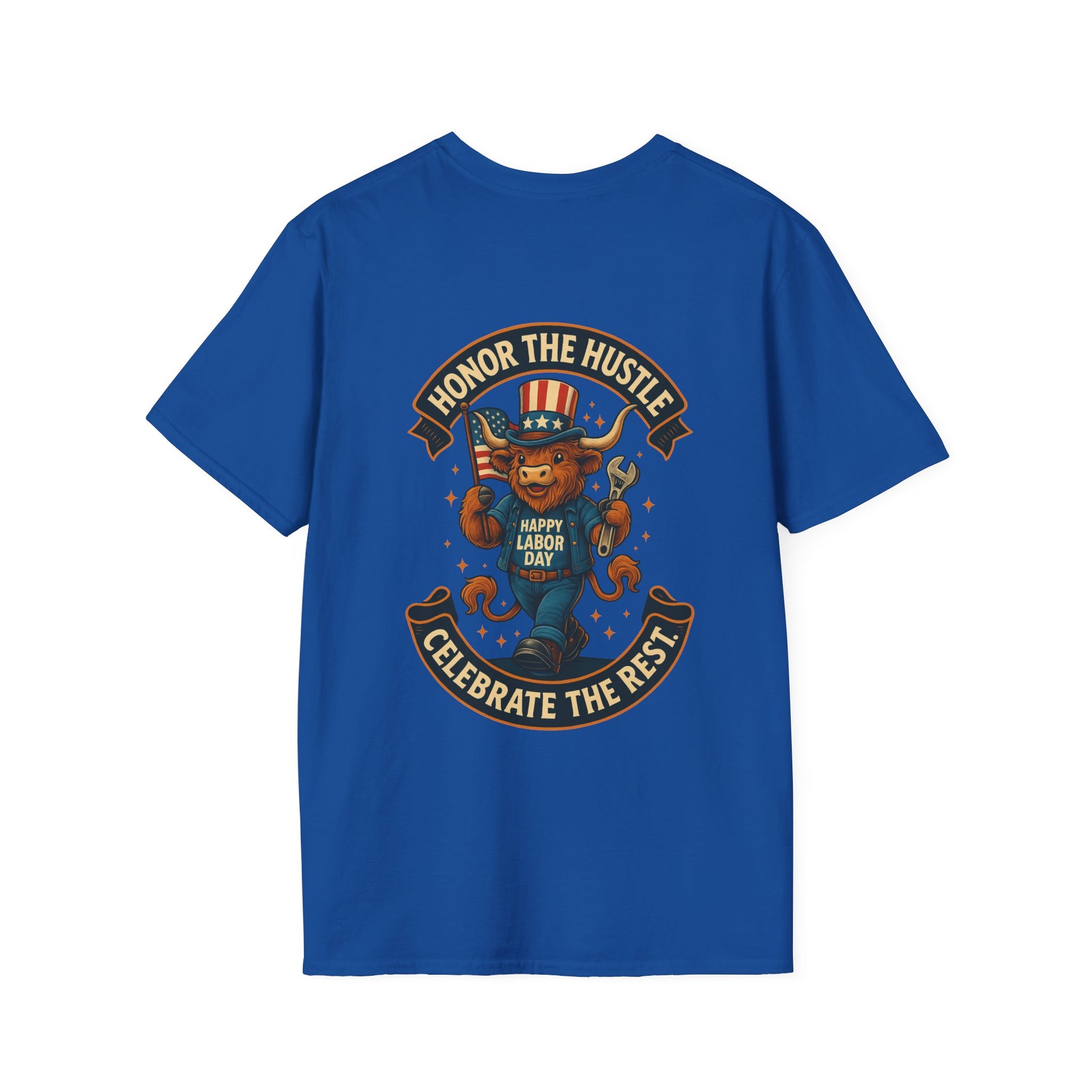 Celebrate Labor Day with Our Happy Highland Cow T-Shirt Front and Back!