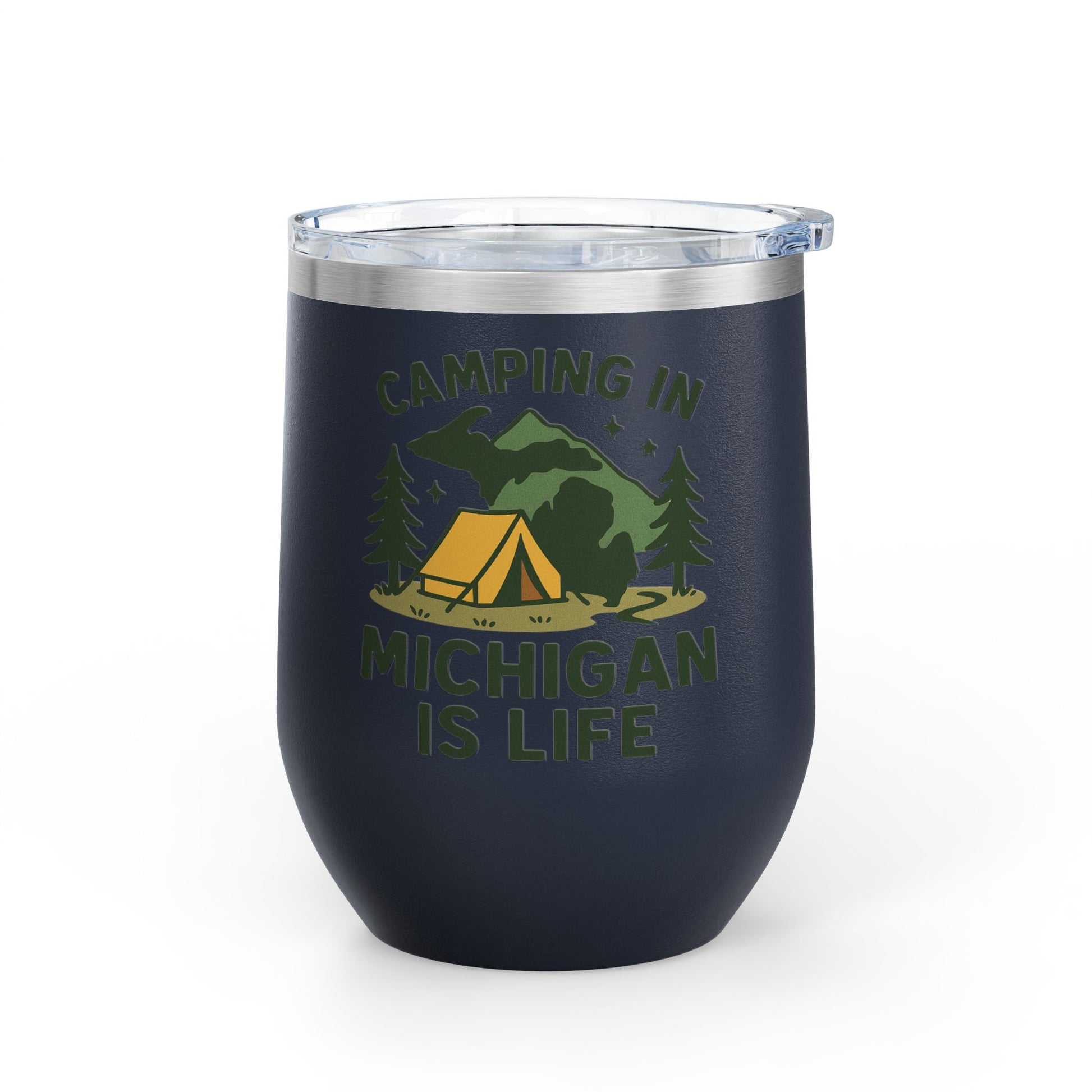 Camping in Michigan Wine Tumbler, 12oz - Perfect for Outdoor Lovers, Gifts for Campers, Travel Mug, Summer Picnics, Adventure Awaits