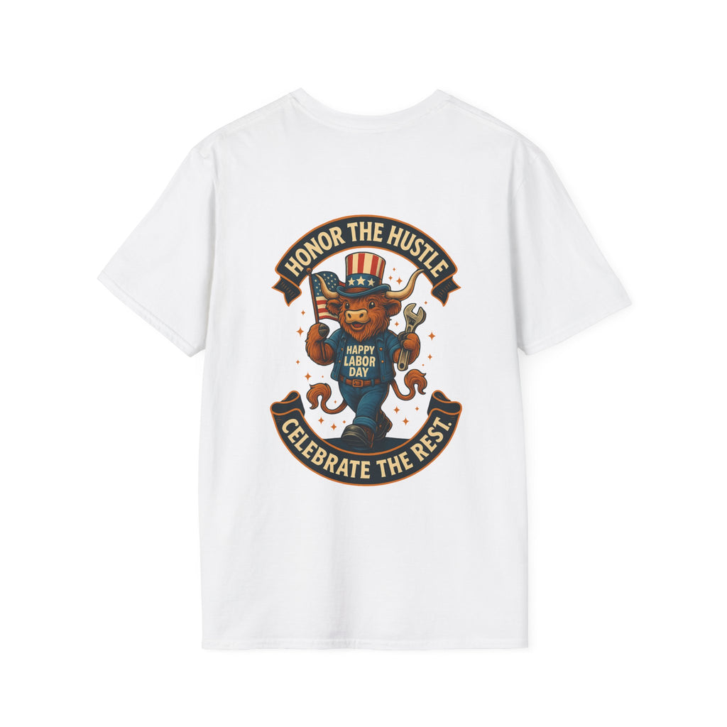 Celebrate Labor Day with Our Happy Highland Cow T-Shirt Front and Back!