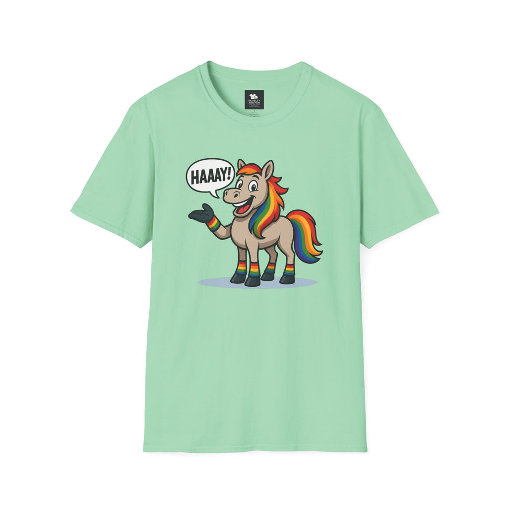 Rainbow Horse Graphic HAAAY T-Shirt, Funny Gift, Pride Apparel, Cute Graphic Tee, LGBTQ Pride Shirt, Colorful Horse Tee,