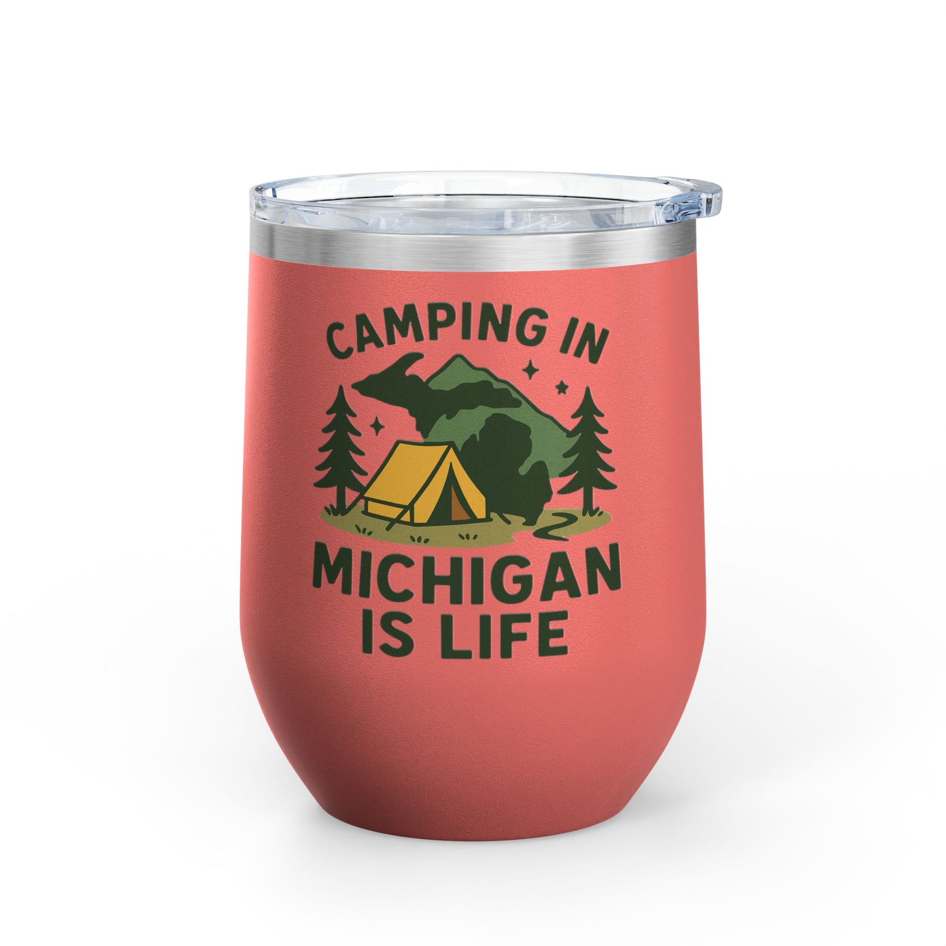 Camping in Michigan Wine Tumbler, 12oz - Perfect for Outdoor Lovers, Gifts for Campers, Travel Mug, Summer Picnics, Adventure Awaits