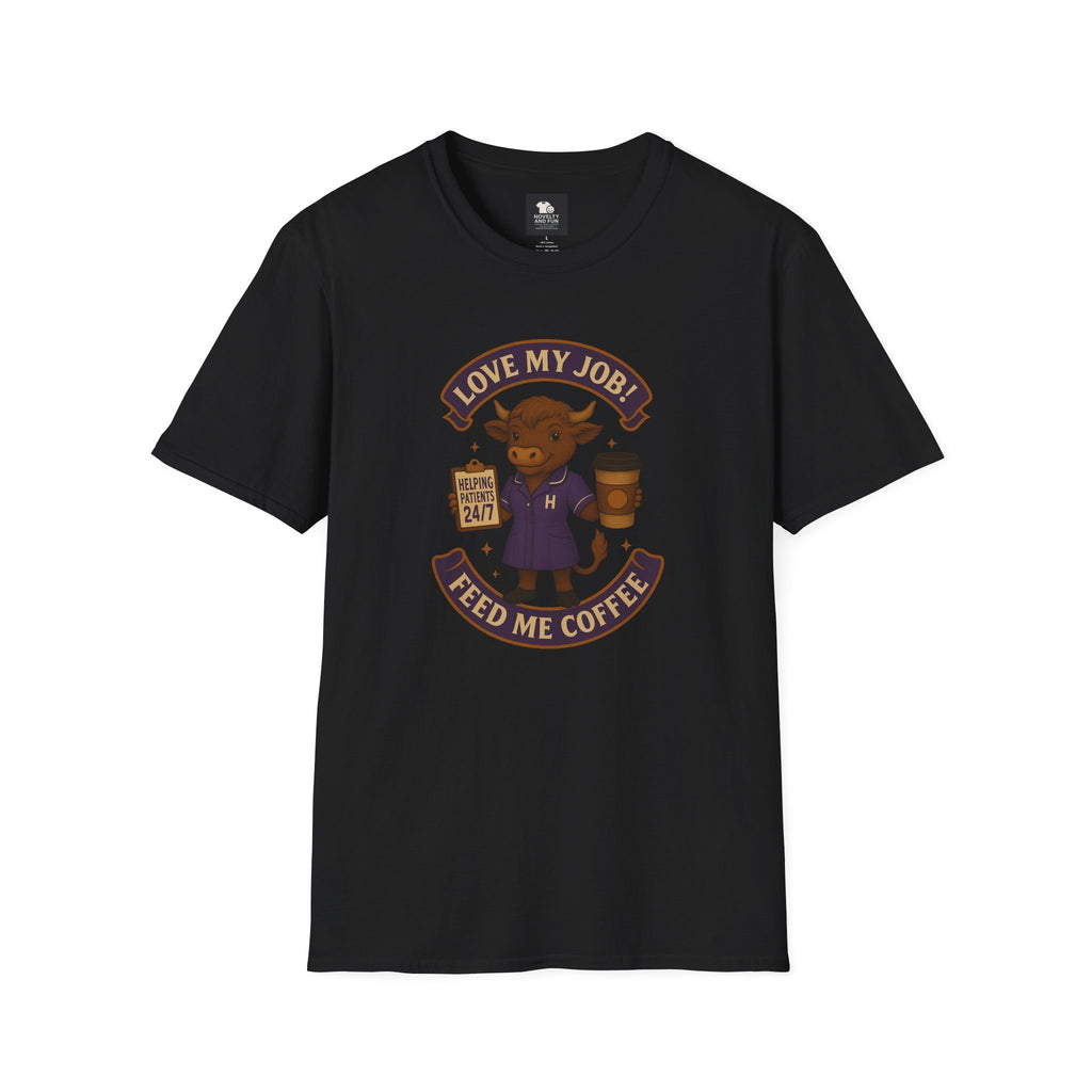 HCA Coffee Lover's Unisex T-Shirt, Funny Highland Cow Design