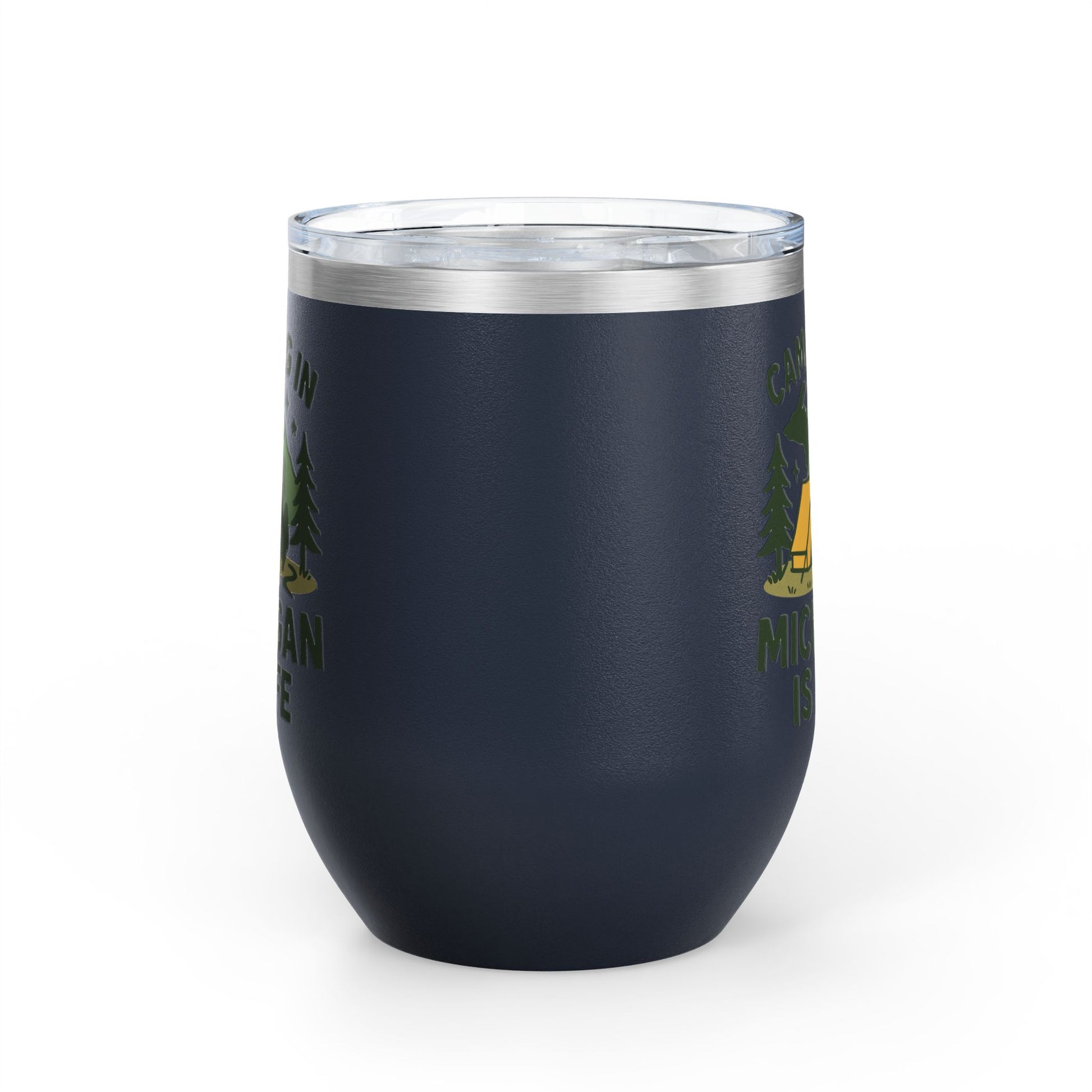 Camping in Michigan Wine Tumbler, 12oz - Perfect for Outdoor Lovers, Gifts for Campers, Travel Mug, Summer Picnics, Adventure Awaits