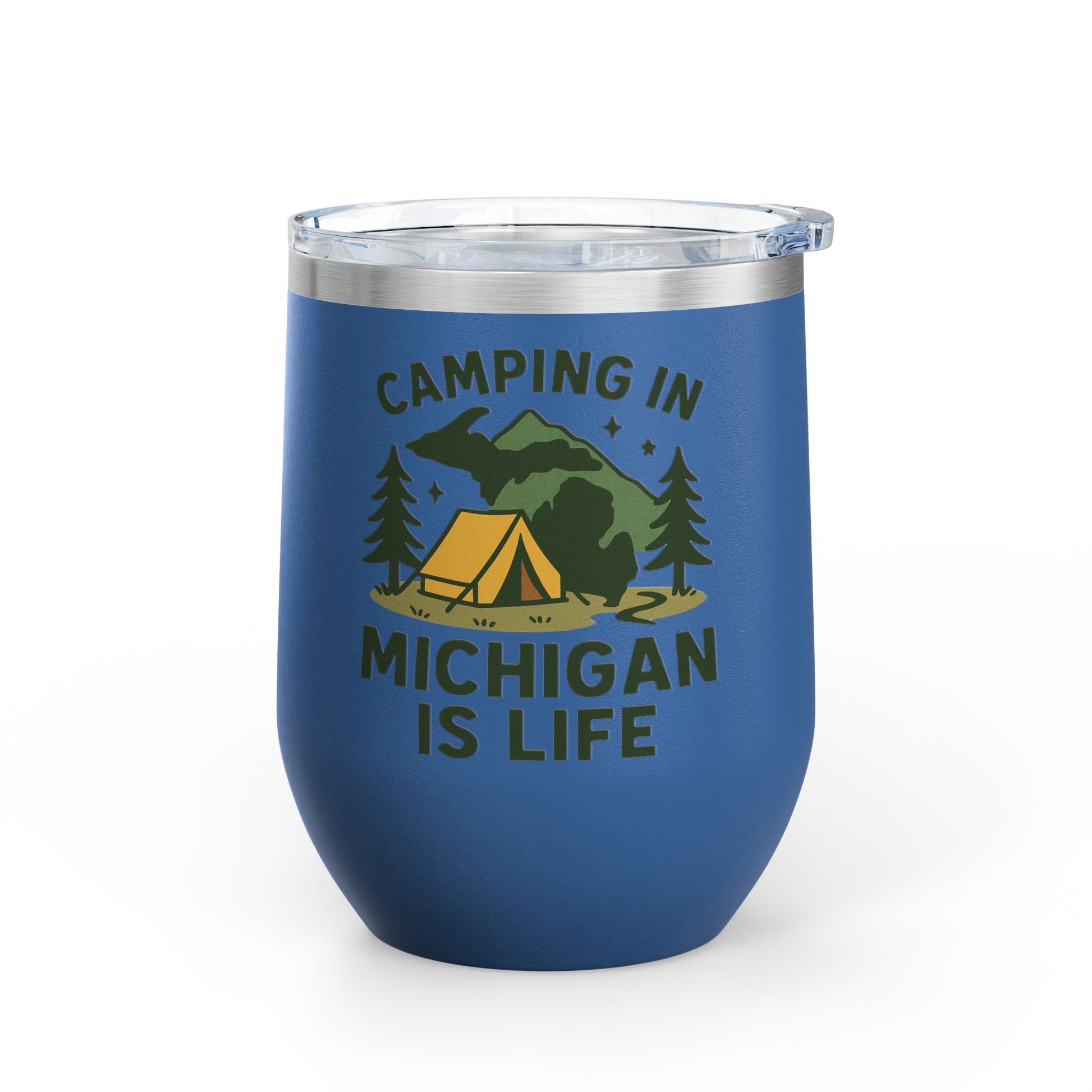 Camping in Michigan Wine Tumbler, 12oz - Perfect for Outdoor Lovers, Gifts for Campers, Travel Mug, Summer Picnics, Adventure Awaits