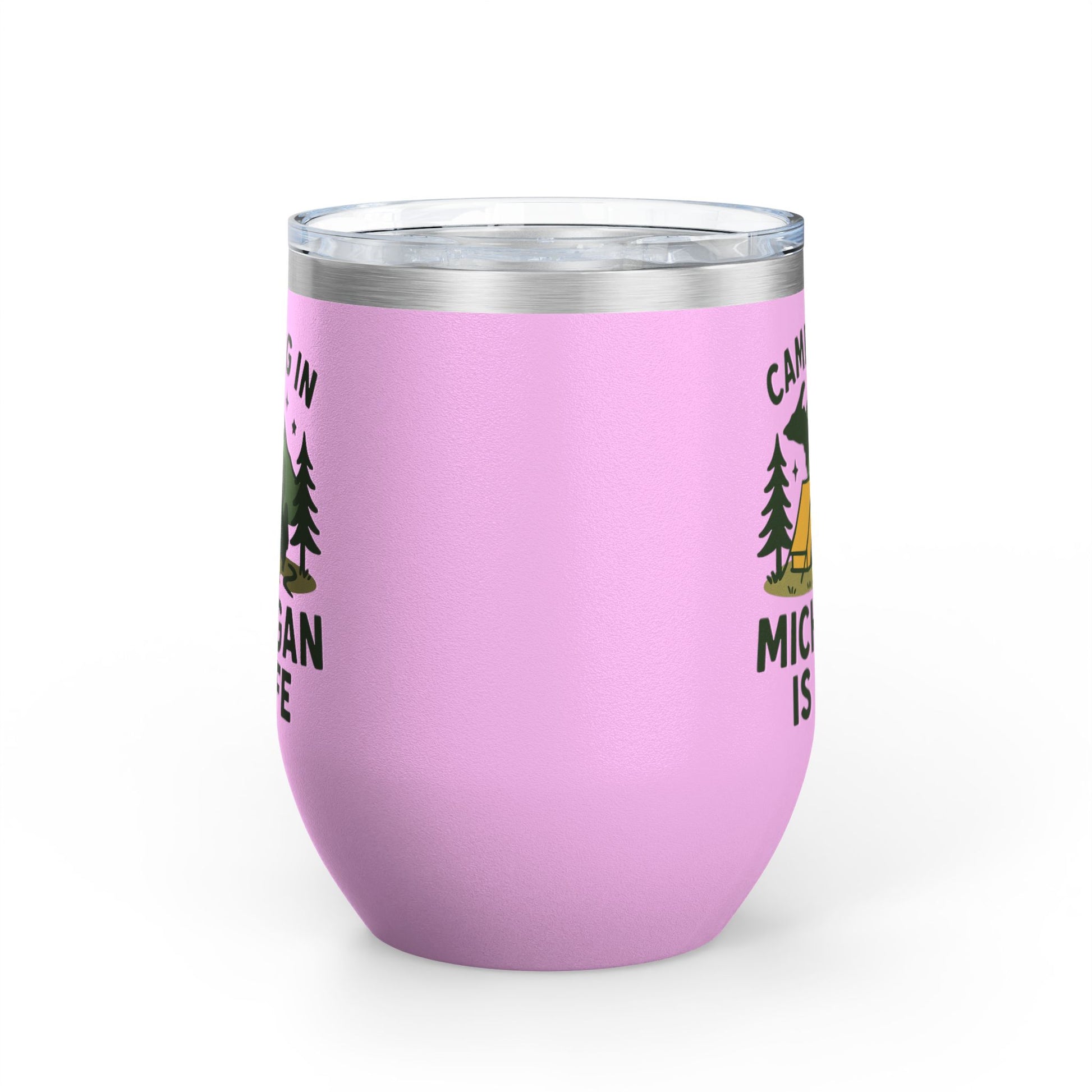 Camping in Michigan Wine Tumbler, 12oz - Perfect for Outdoor Lovers, Gifts for Campers, Travel Mug, Summer Picnics, Adventure Awaits