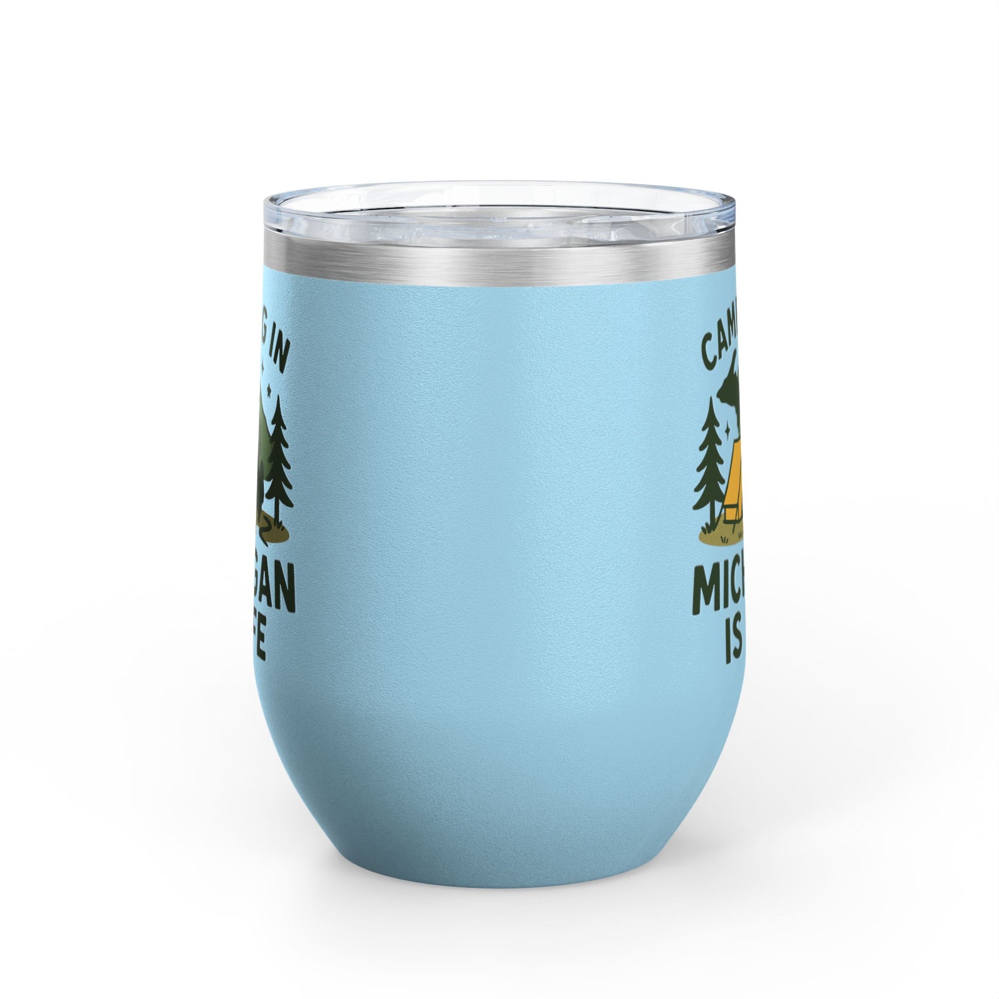 Camping in Michigan Wine Tumbler, 12oz - Perfect for Outdoor Lovers, Gifts for Campers, Travel Mug, Summer Picnics, Adventure Awaits
