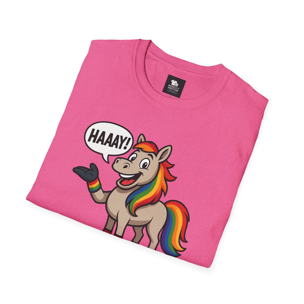 Rainbow Horse Graphic HAAAY T-Shirt, Funny Gift, Pride Apparel, Cute Graphic Tee, LGBTQ Pride Shirt, Colorful Horse Tee,