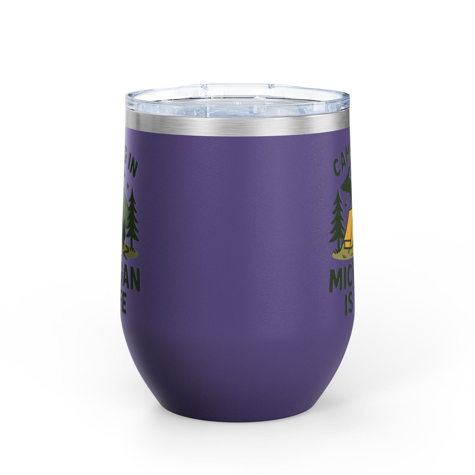 Camping in Michigan Wine Tumbler, 12oz - Perfect for Outdoor Lovers, Gifts for Campers, Travel Mug, Summer Picnics, Adventure Awaits